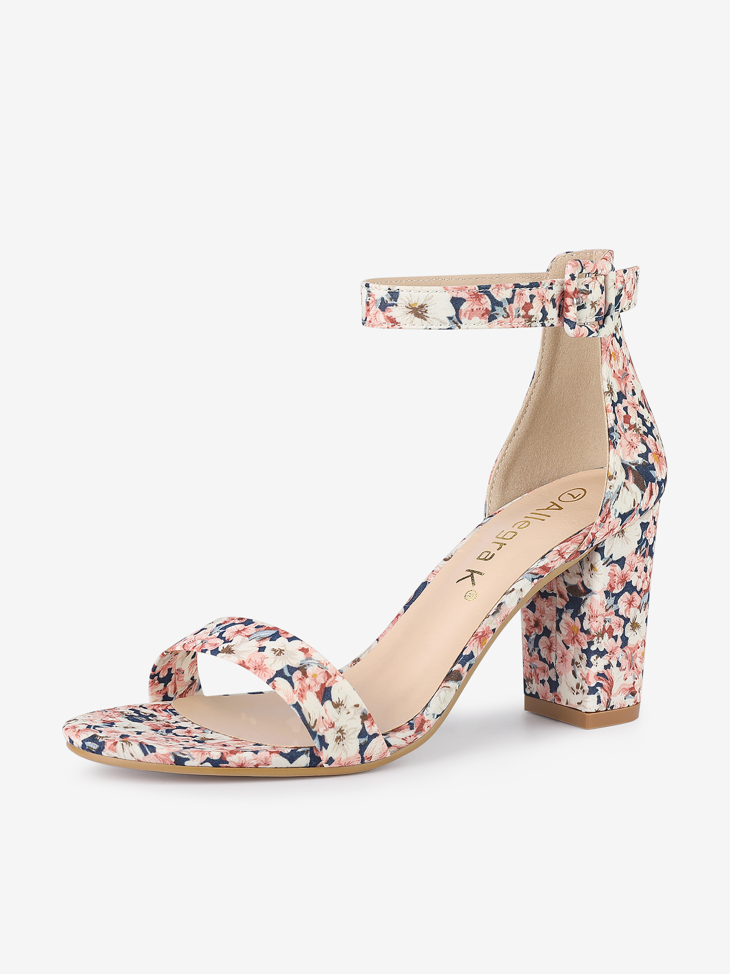 Floral Printed Open Toe Ankle Strap Block Heel Sandals Pink/8