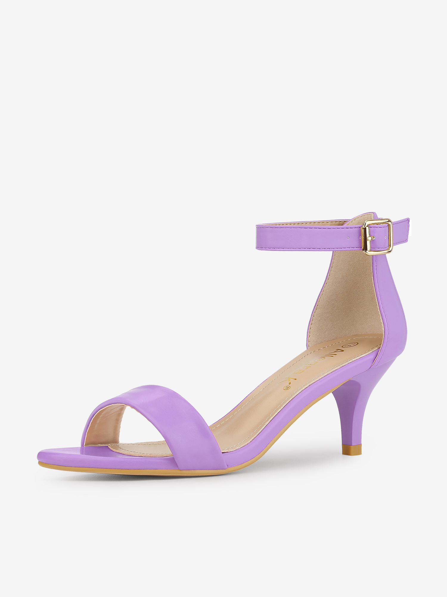 Faux Leather Open Toe Ankle Strap Kitten Heel Sandals Purple/9