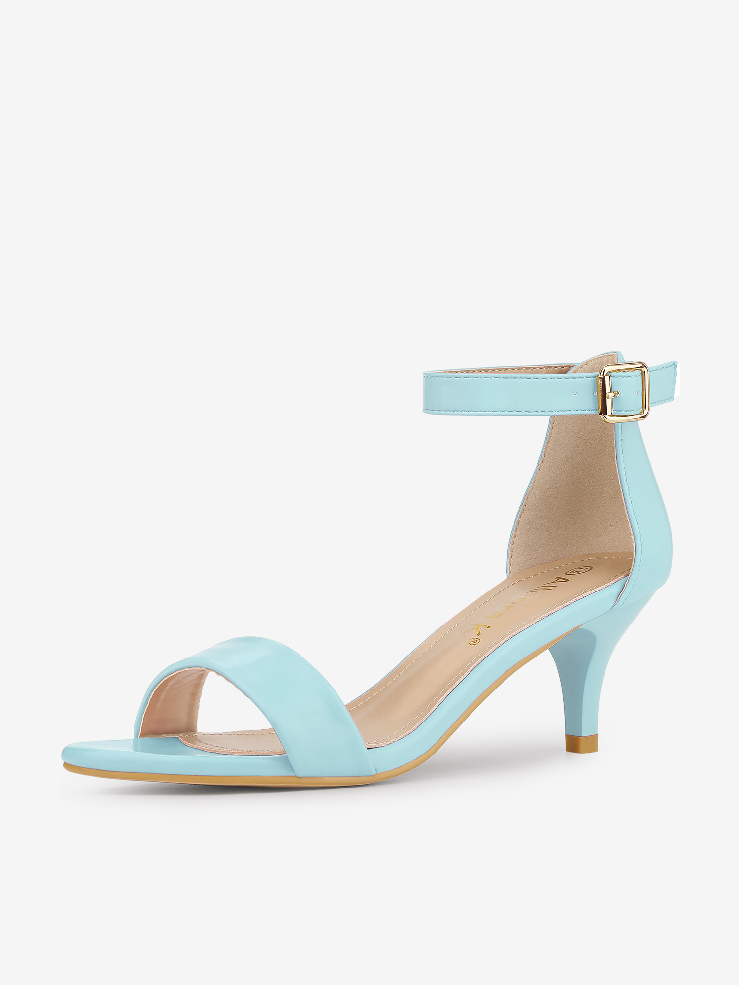 Faux Leather Open Toe Ankle Strap Kitten Heel Sandals Sky Blue/10