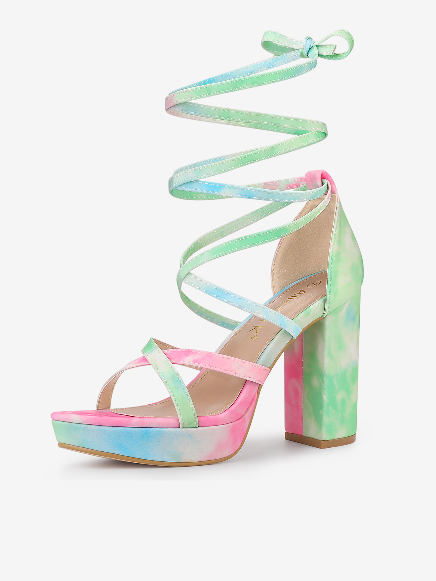 Tie Dye Platform Chunky Heel Lace Up Sandals Green/7.5