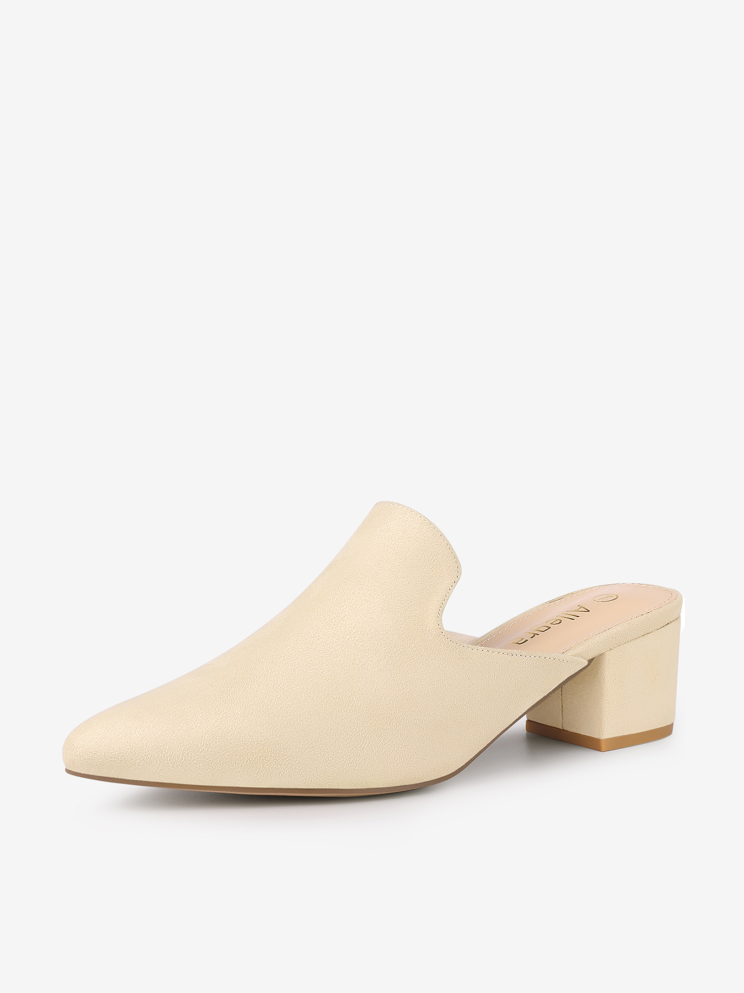Women's Slip on Pointed Toe Chunky Heels Slide Mules Beige/6