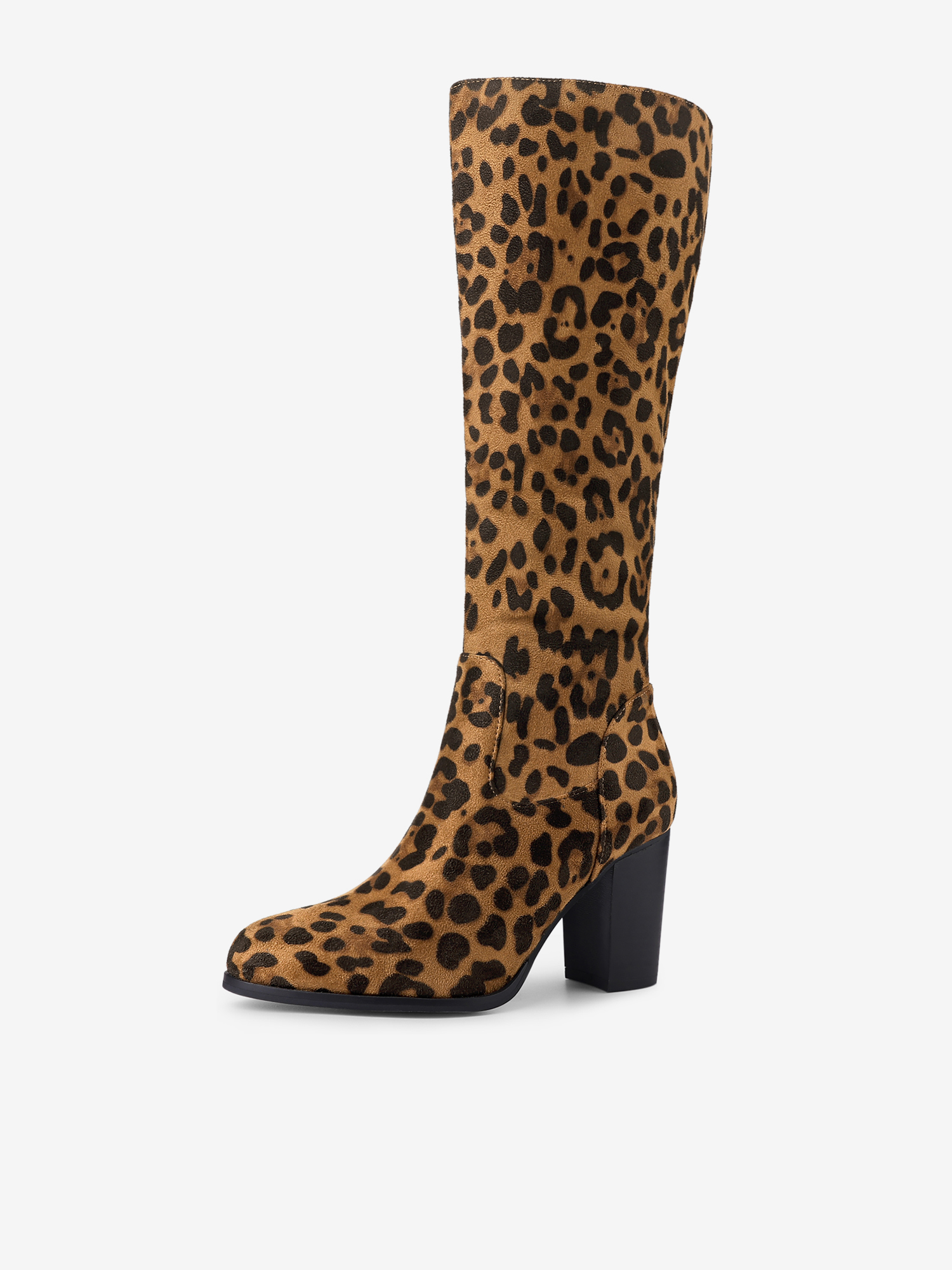 Faux Leather Round Toe Block Heel Knee High Boots Leopard/8.5