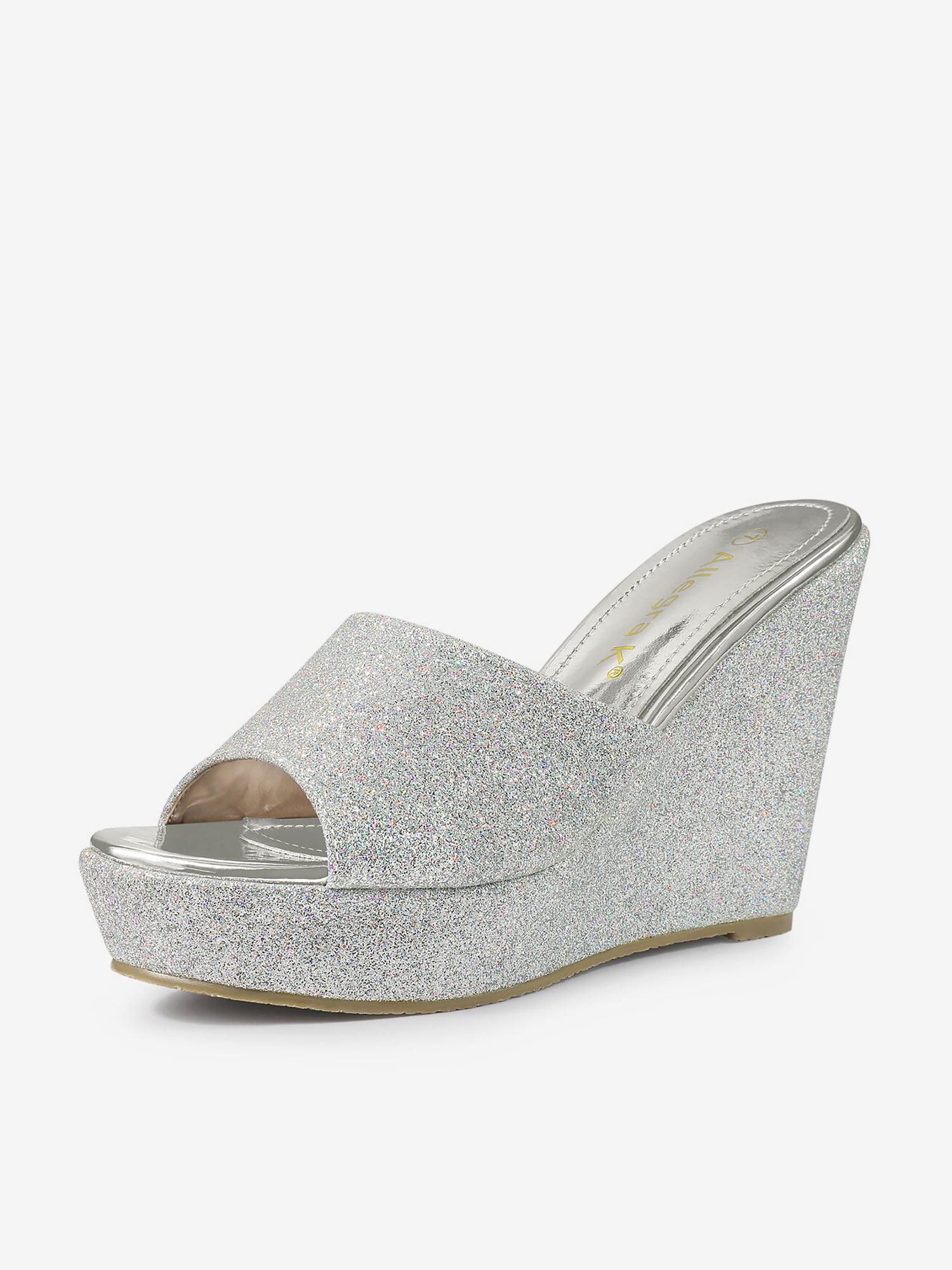 Glitter Platform Slip on Wedge Heel Sandals Silver/9.5