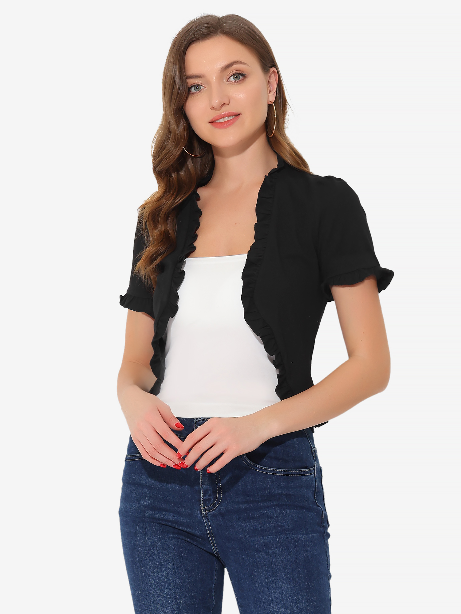 Bolero Shrugs Ruffle Short Sleeve Shrugs for Dress Black/XL