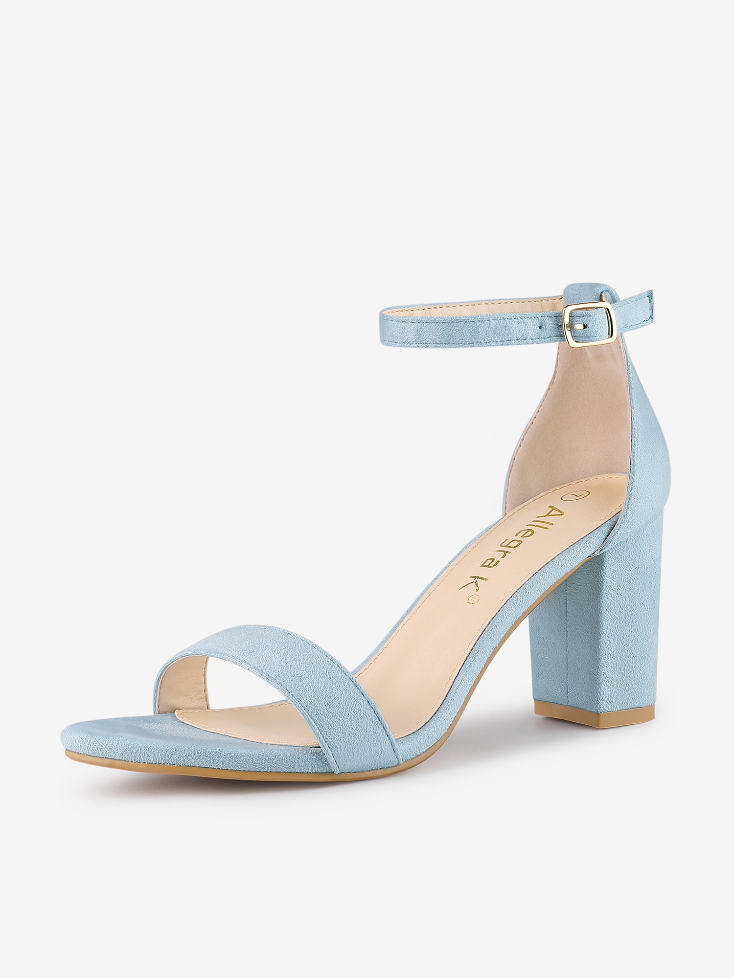 Women's Buckle Ankle Strap High Chunky Heels Sandals Sky Blue/6.5