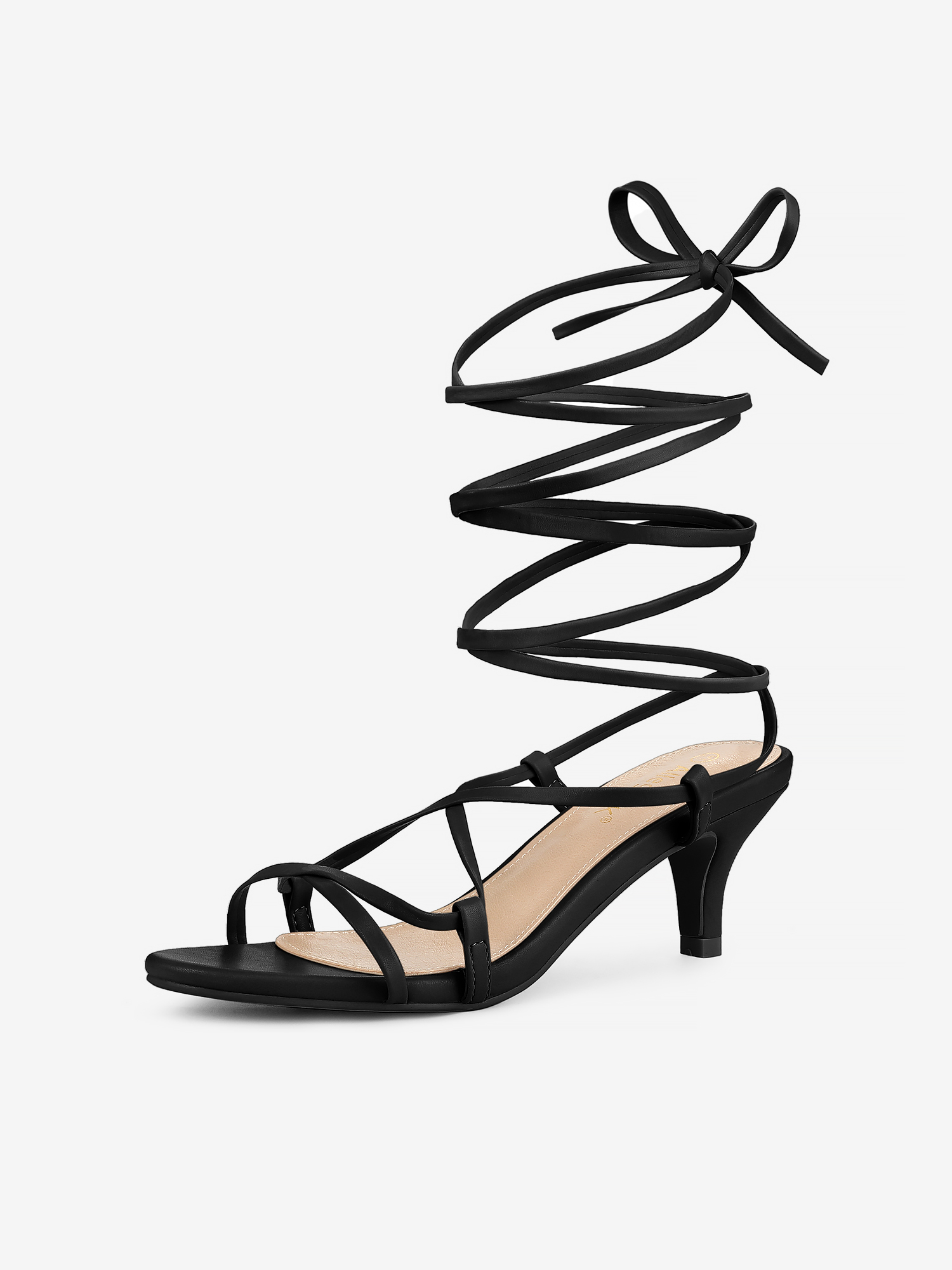 Women's Strappy Lace Up Kitten Heels Sandals Black/9.5