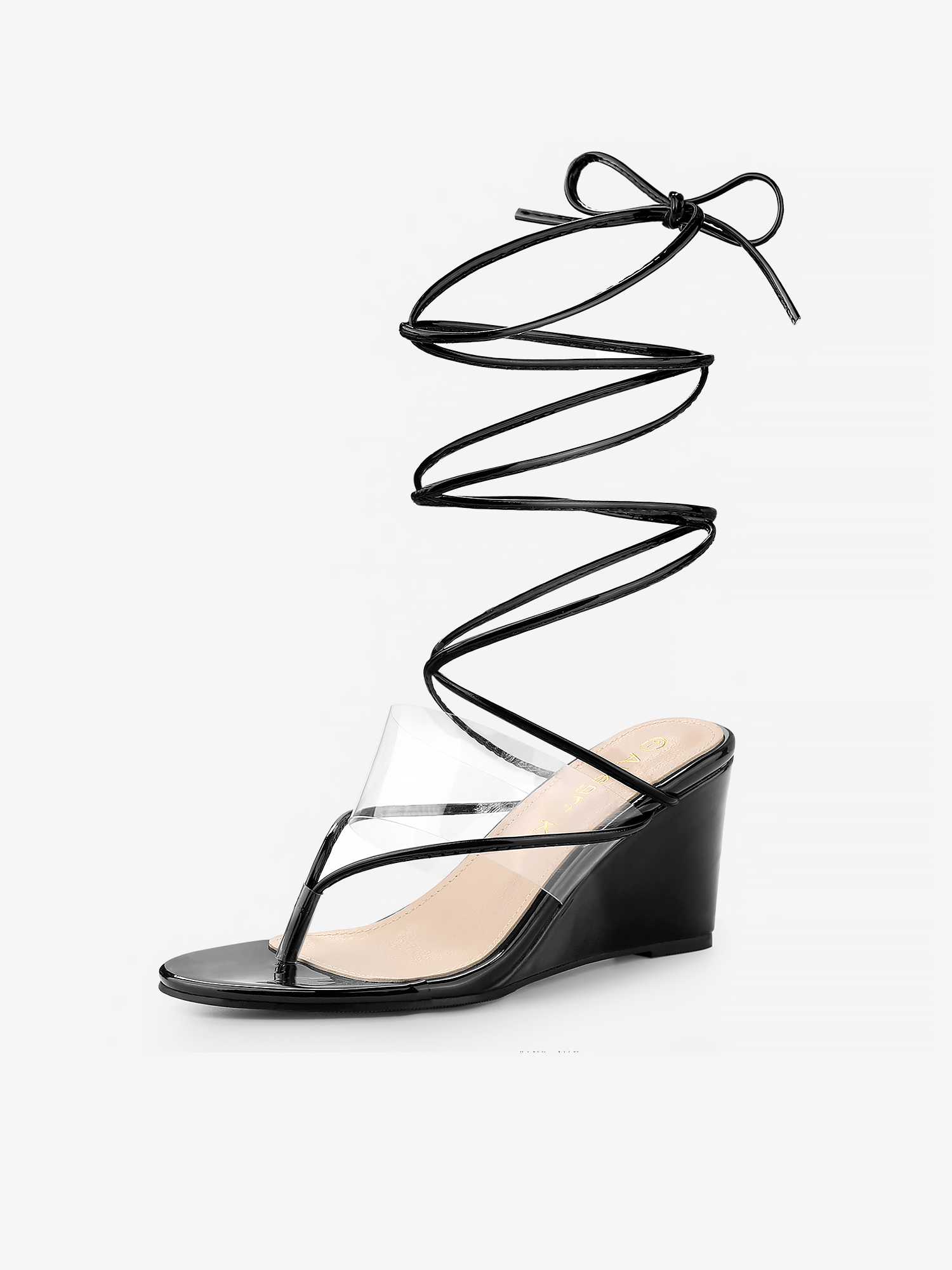 Women's Lace Up Clear Strap Flip Flops Wedge Sandals Black/6.5
