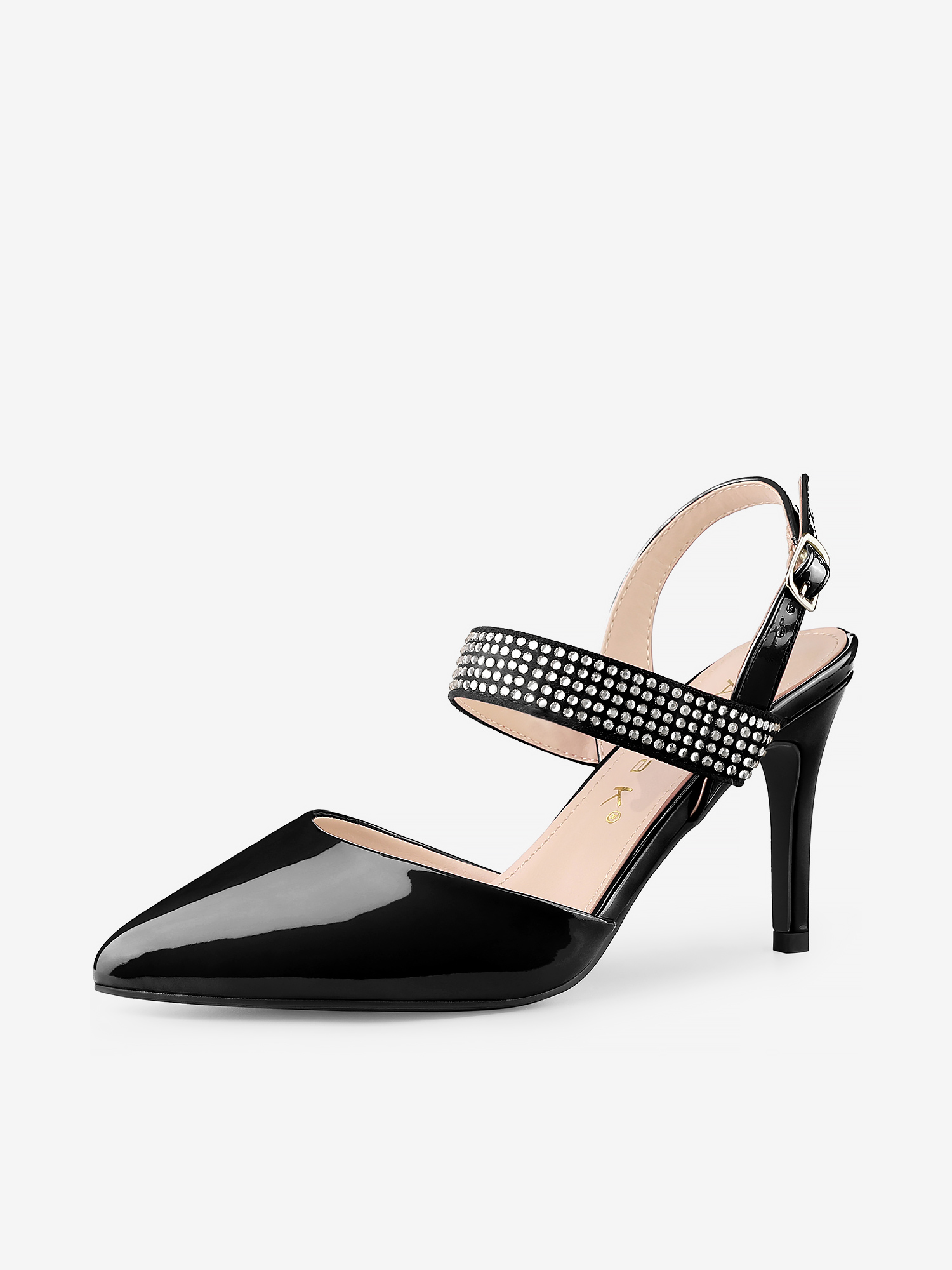 Women's Rhinestone Strap Pointed Toe Stiletto High Heel Sandal Pumps Black/10