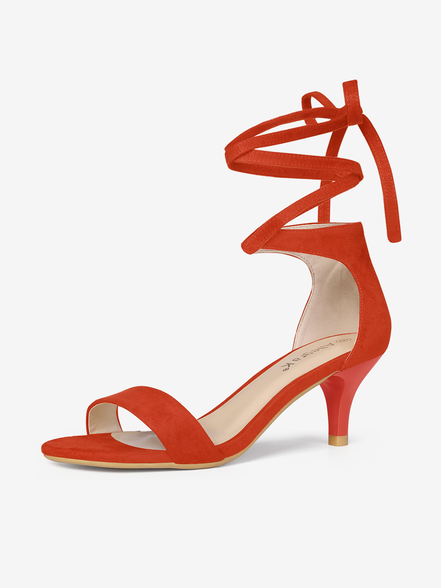 Faux Suede Open Toe Kitten Heel Lace Up Sandals Orange/7