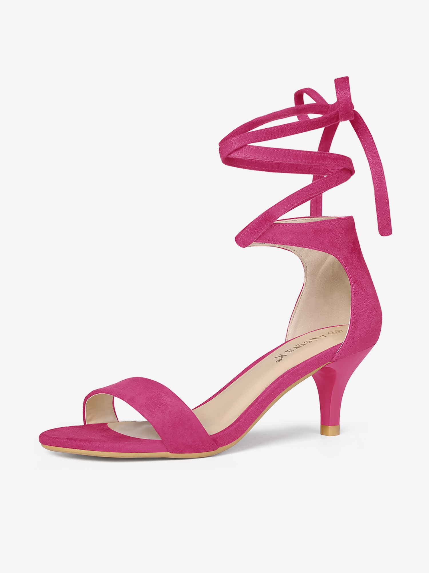Faux Suede Open Toe Kitten Heel Lace Up Sandals Hot Pink/7.5