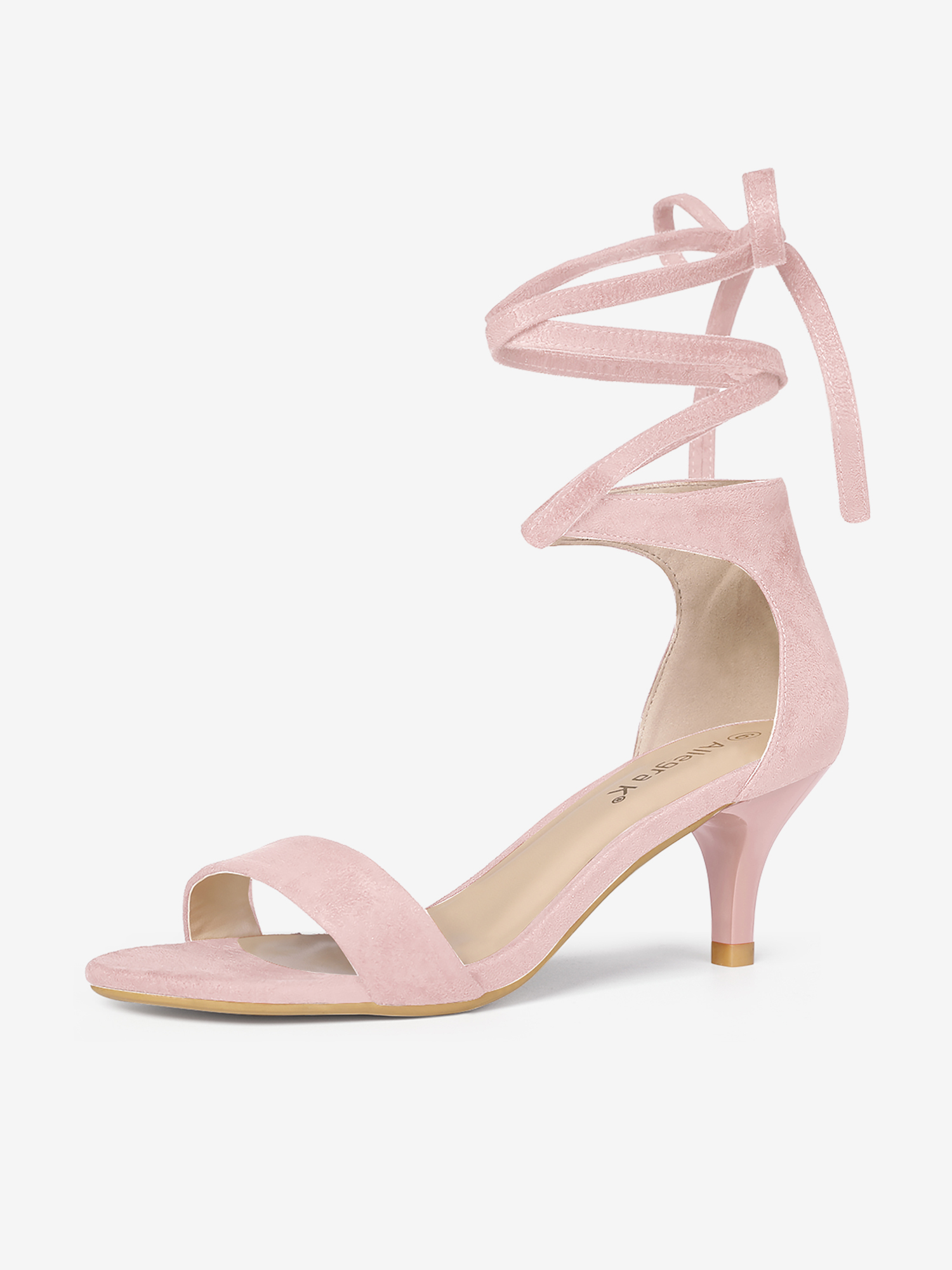 Faux Suede Open Toe Kitten Heel Lace Up Sandals Light Pink/8.5
