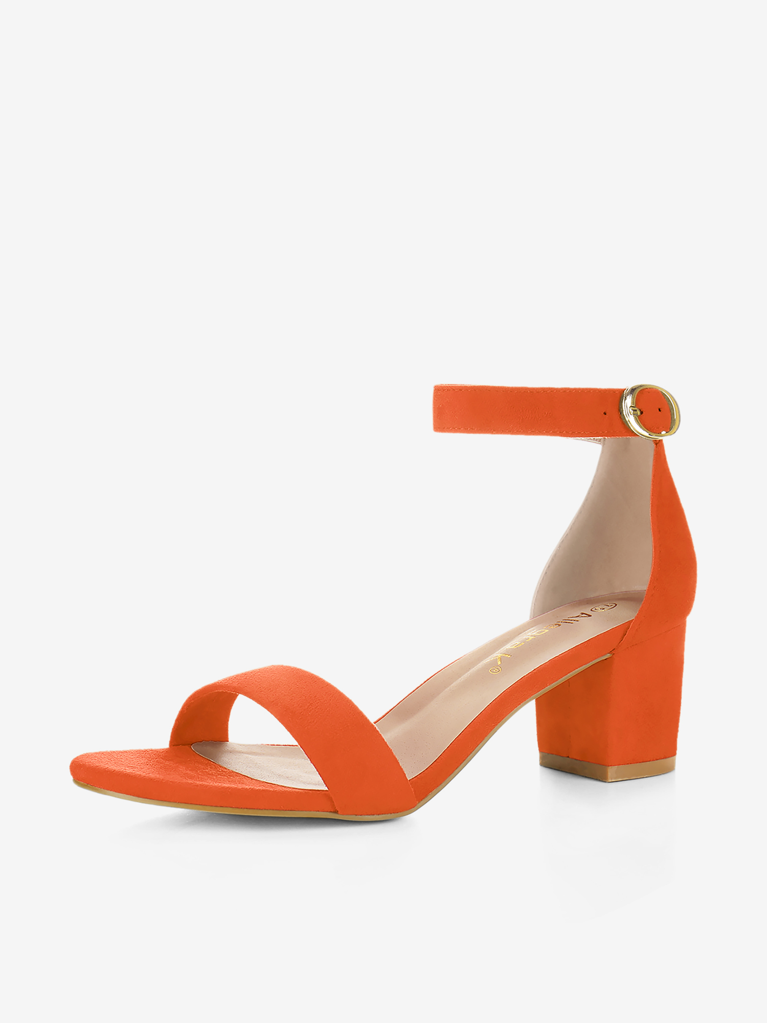 Faux Suede Open Toe Mid Block Heel Ankle Strap Sandals Orange/7