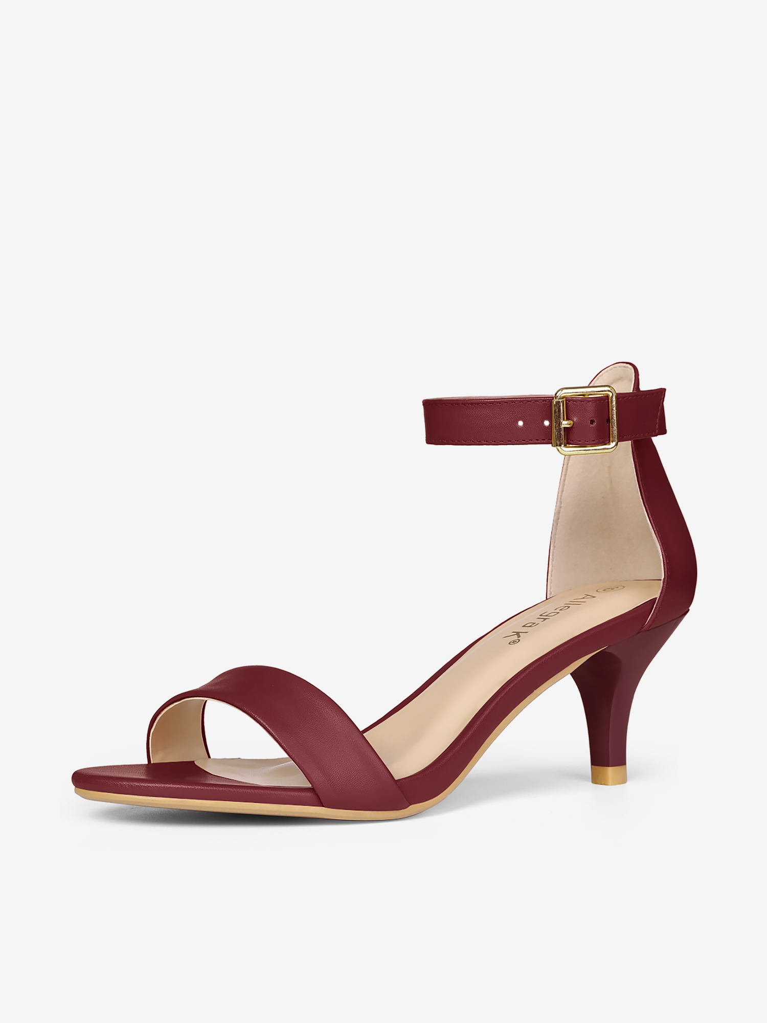 Faux Leather Open Toe Ankle Strap Kitten Heel Sandals Burgundy/8.5