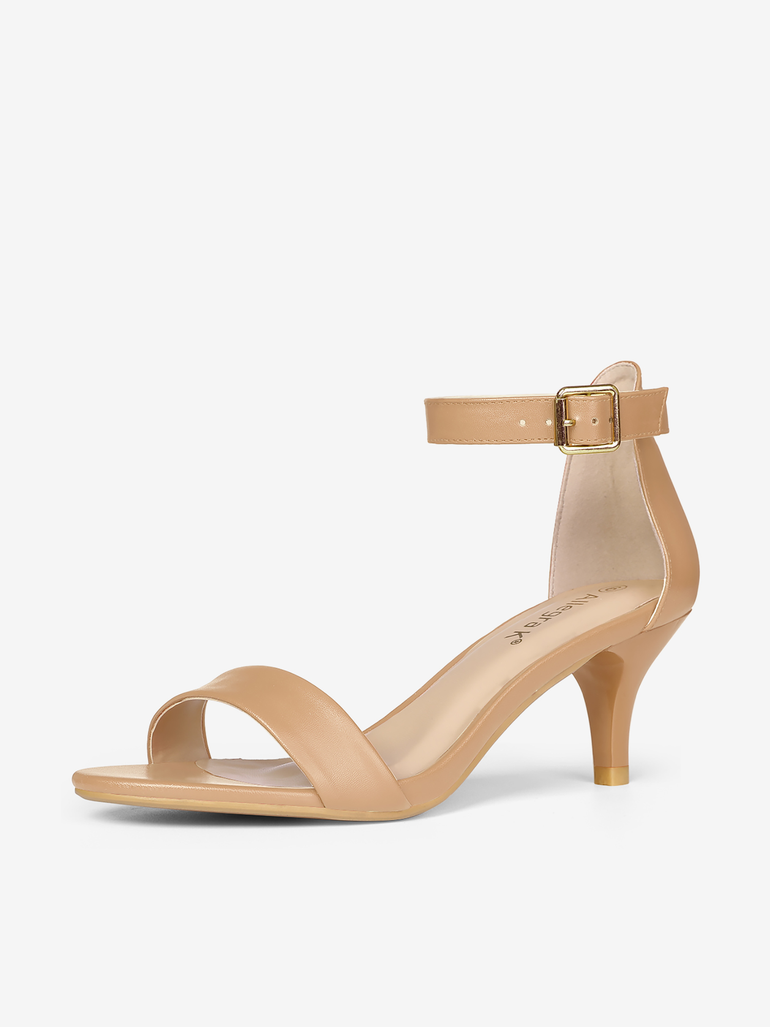 Faux Leather Open Toe Ankle Strap Kitten Heel Sandals Nude/10