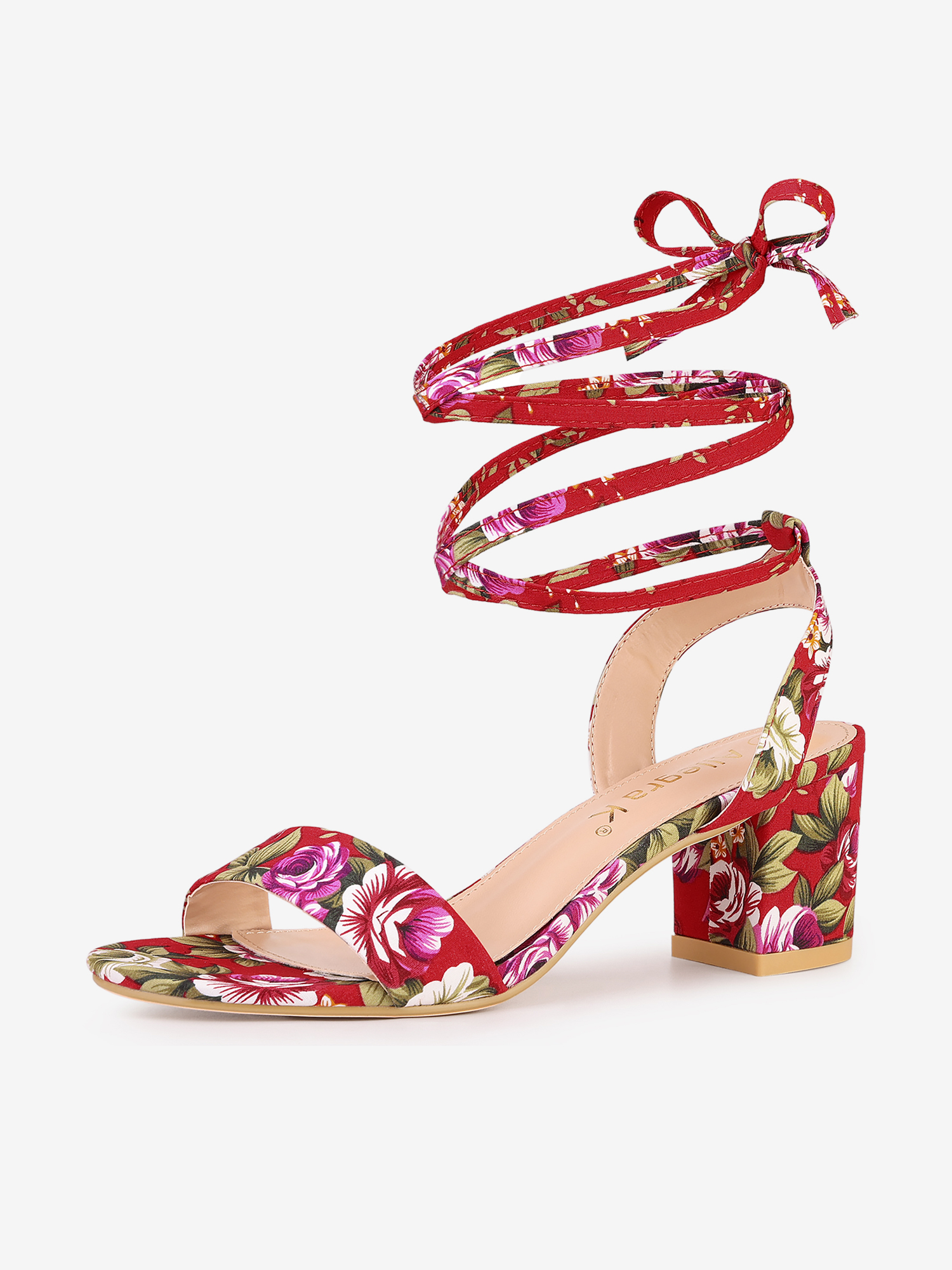 Summer Open Toe Ankle Lace Up Block Heel Sandals Red/8