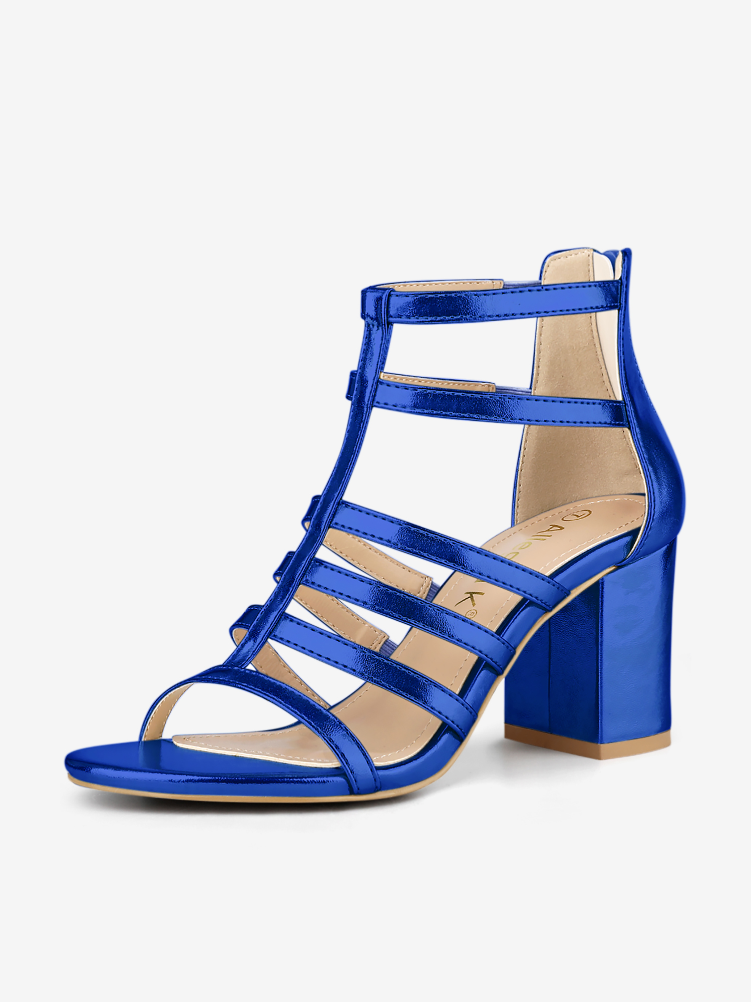 Cage Strappy Gladiators Chunky Heel Sandals Deep Blue/7