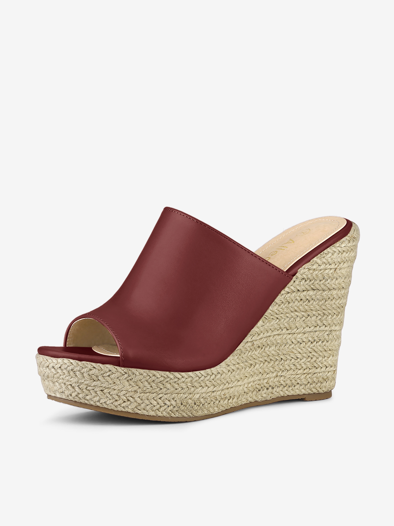 PU Leather Open Toe Espadrille Wedge Platform Mules Burgundy/7.5