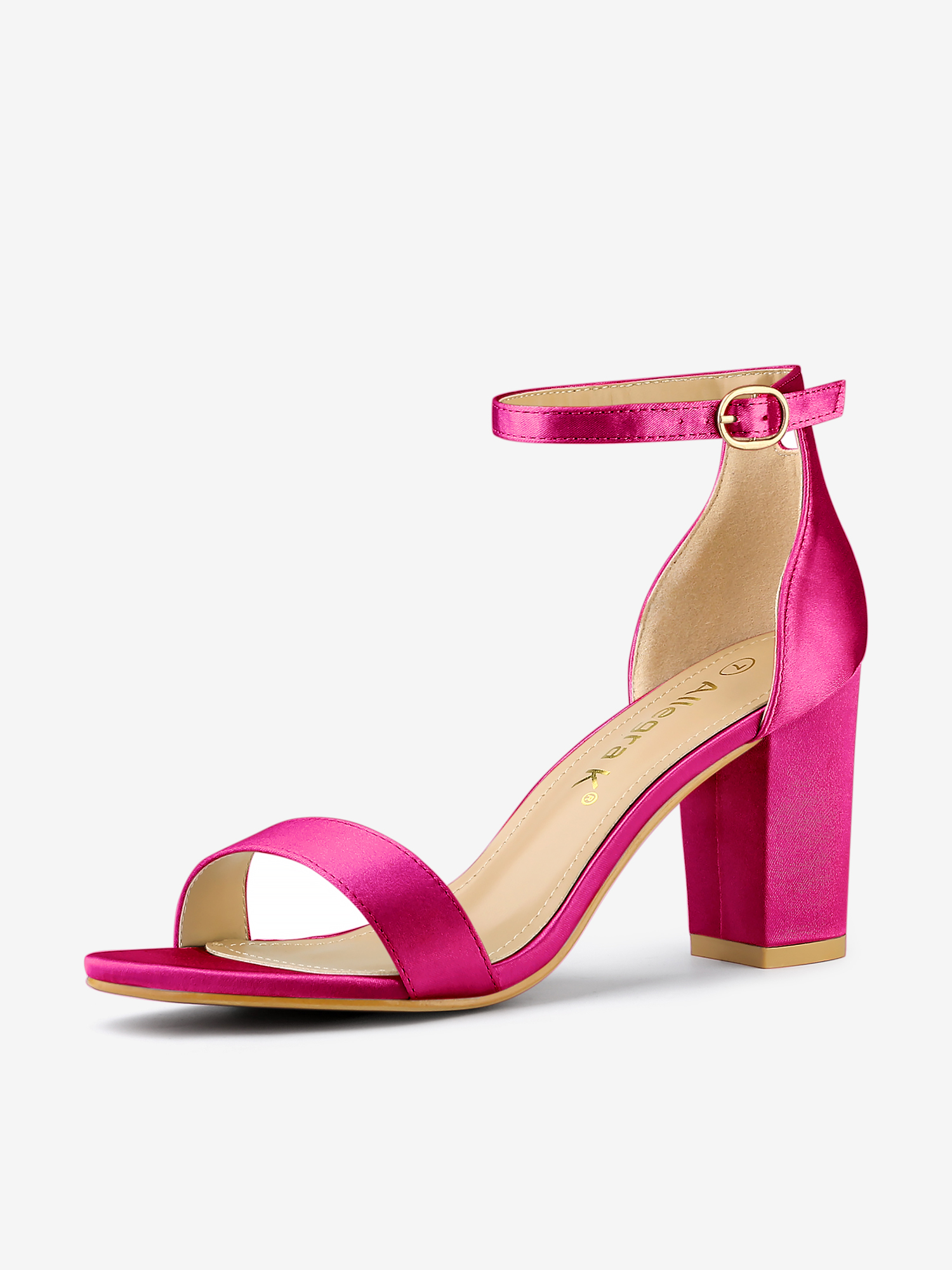Satin Open Toe Ankle Strap Chunky Heel Sandals Hot Pink/6.5