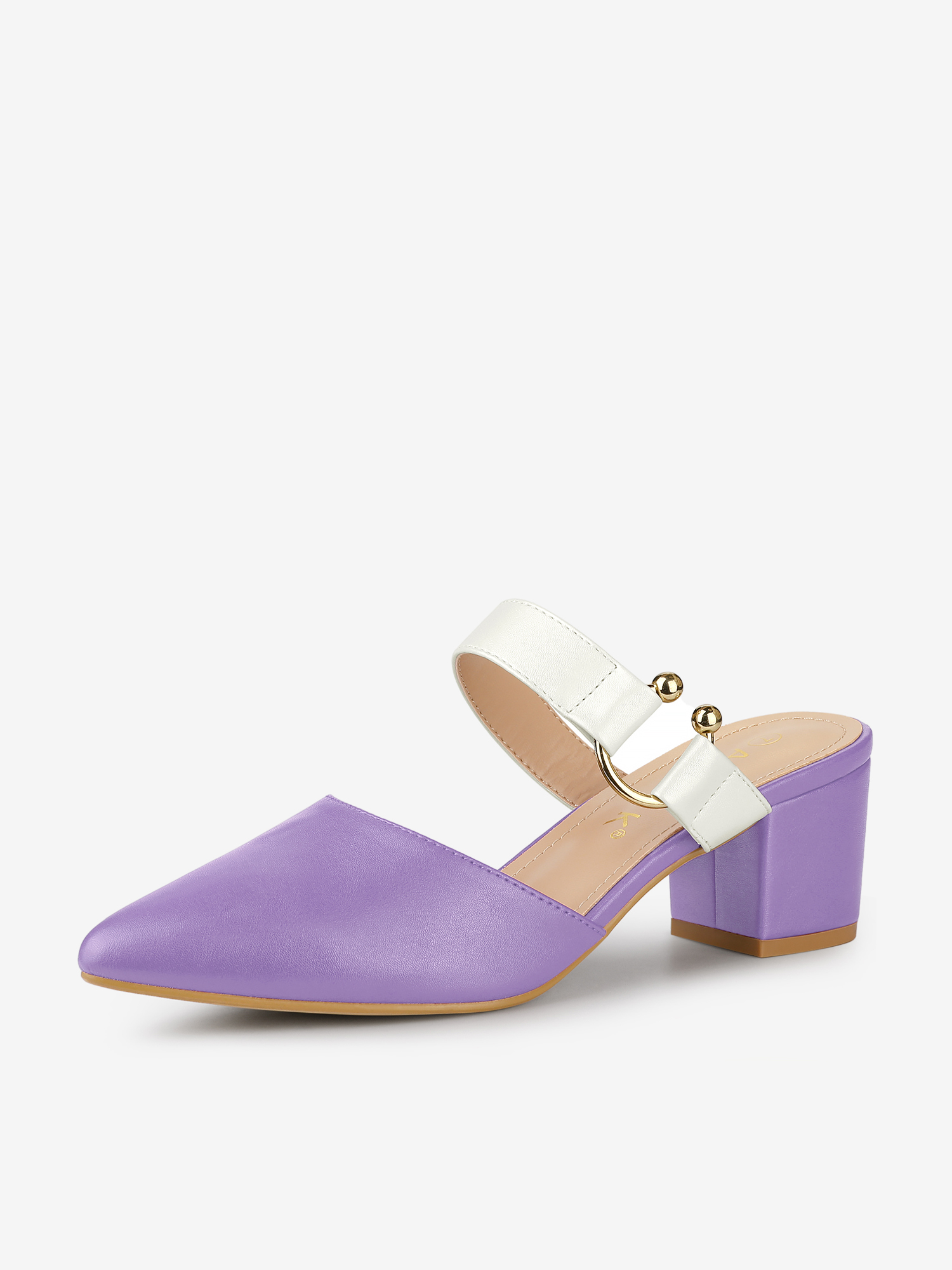 Pointed Toe Chunky Heel Dress Mules Pumps Purple White/8