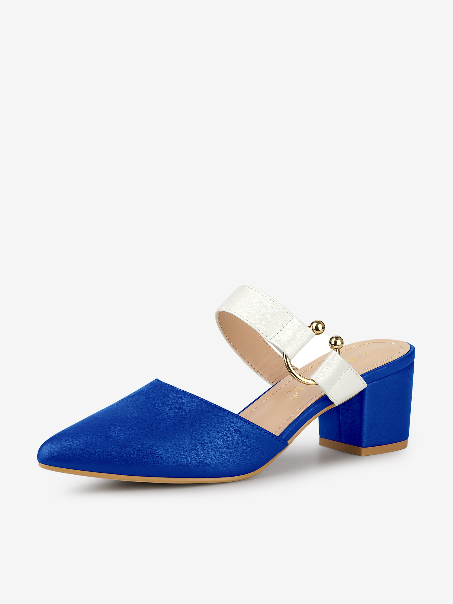 Pointed Toe Chunky Heel Dress Mules Pumps Blue White/8