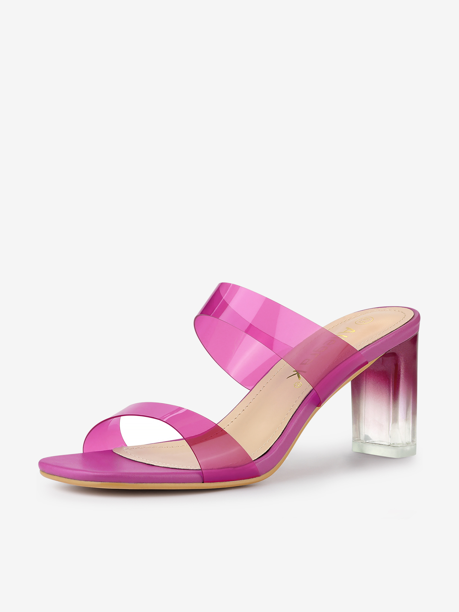 Summer Colorful Straps Open Toe Clear Chunky Heel Sandals Hot Pink/8