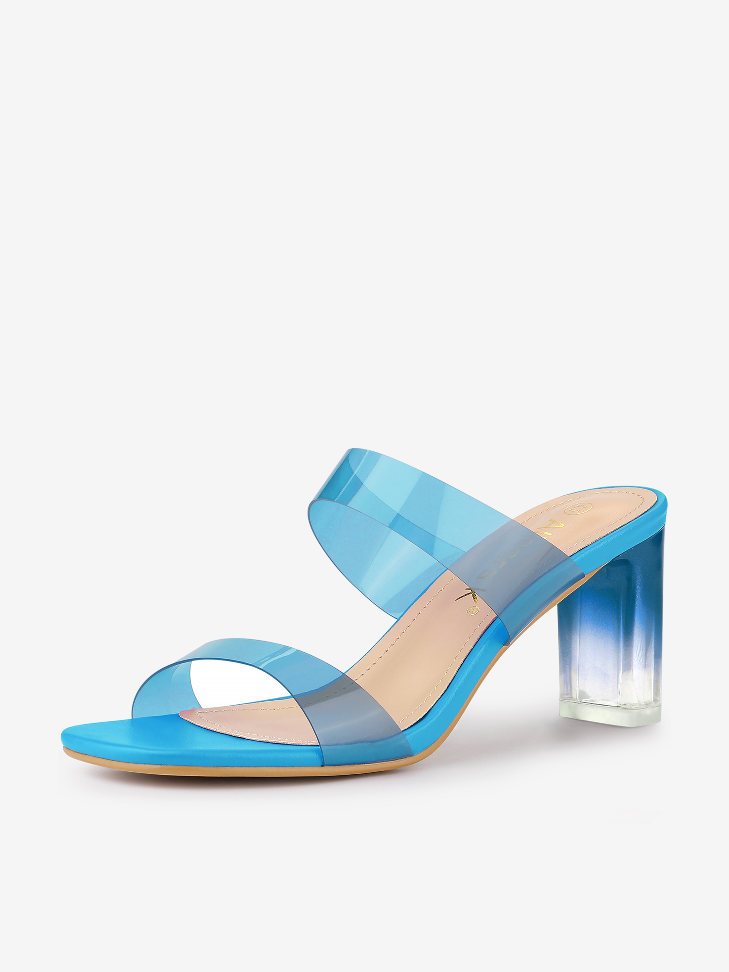 Summer Colorful Straps Open Toe Clear Chunky Heel Sandals Blue/6.5