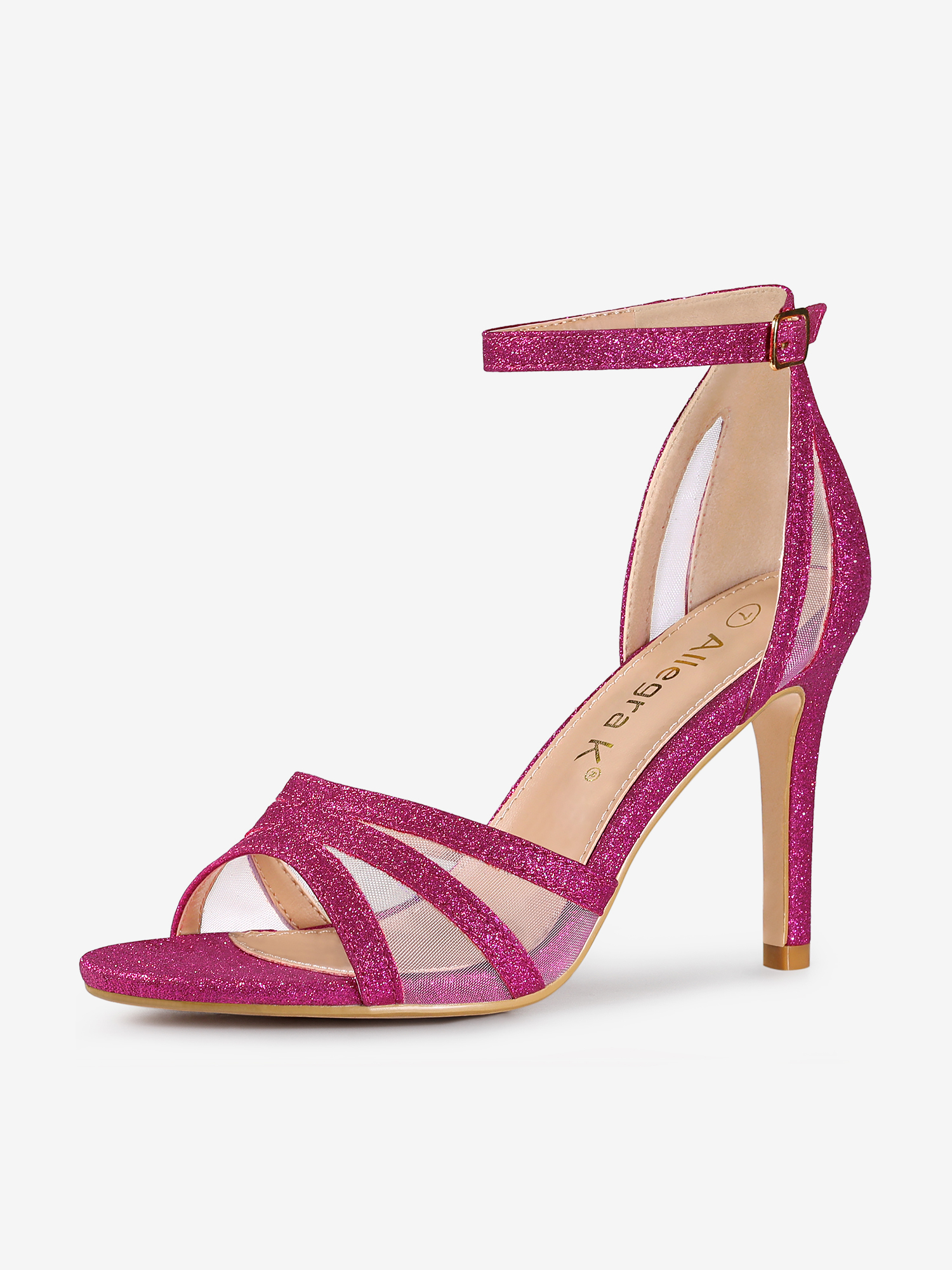 Glitter Ankle Strap Stiletto Heel Sandal Hot Pink/9