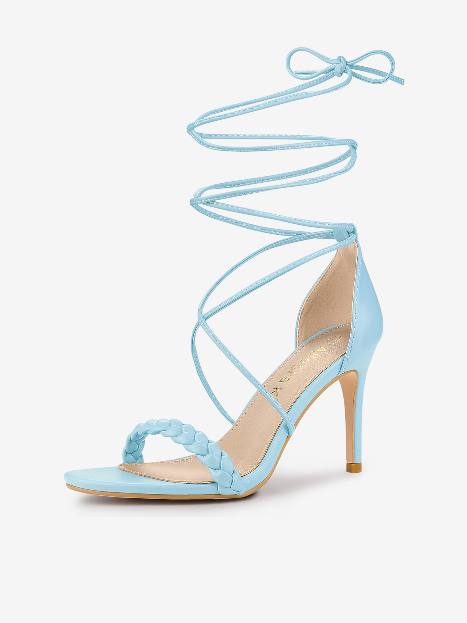 Woven Strap Lace Up Strappy Stiletto Heel Sandals Sky Blue/9