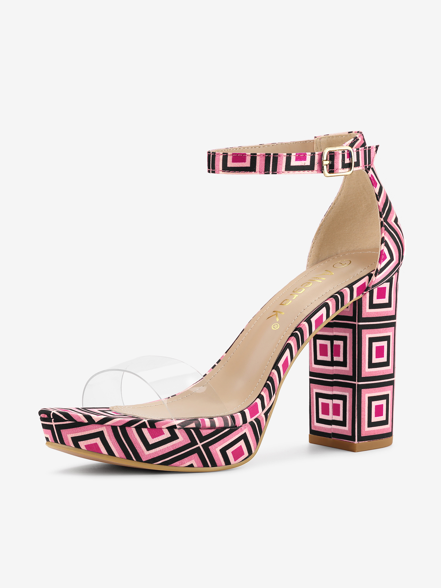 Printed Clear Platform Chunky Heel Sandals Hot Pink/6