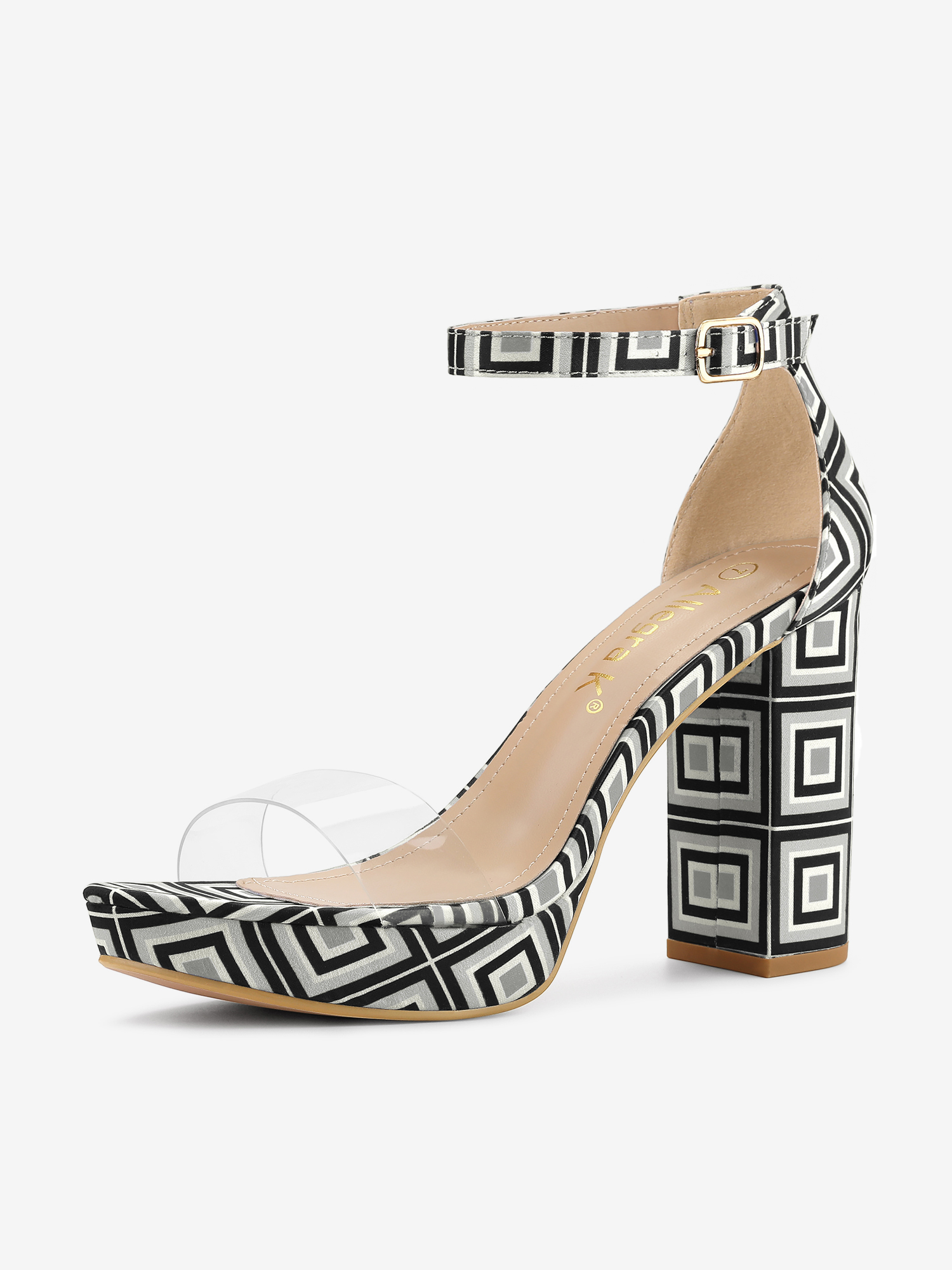 Printed Clear Platform Chunky Heel Sandals Gray/7