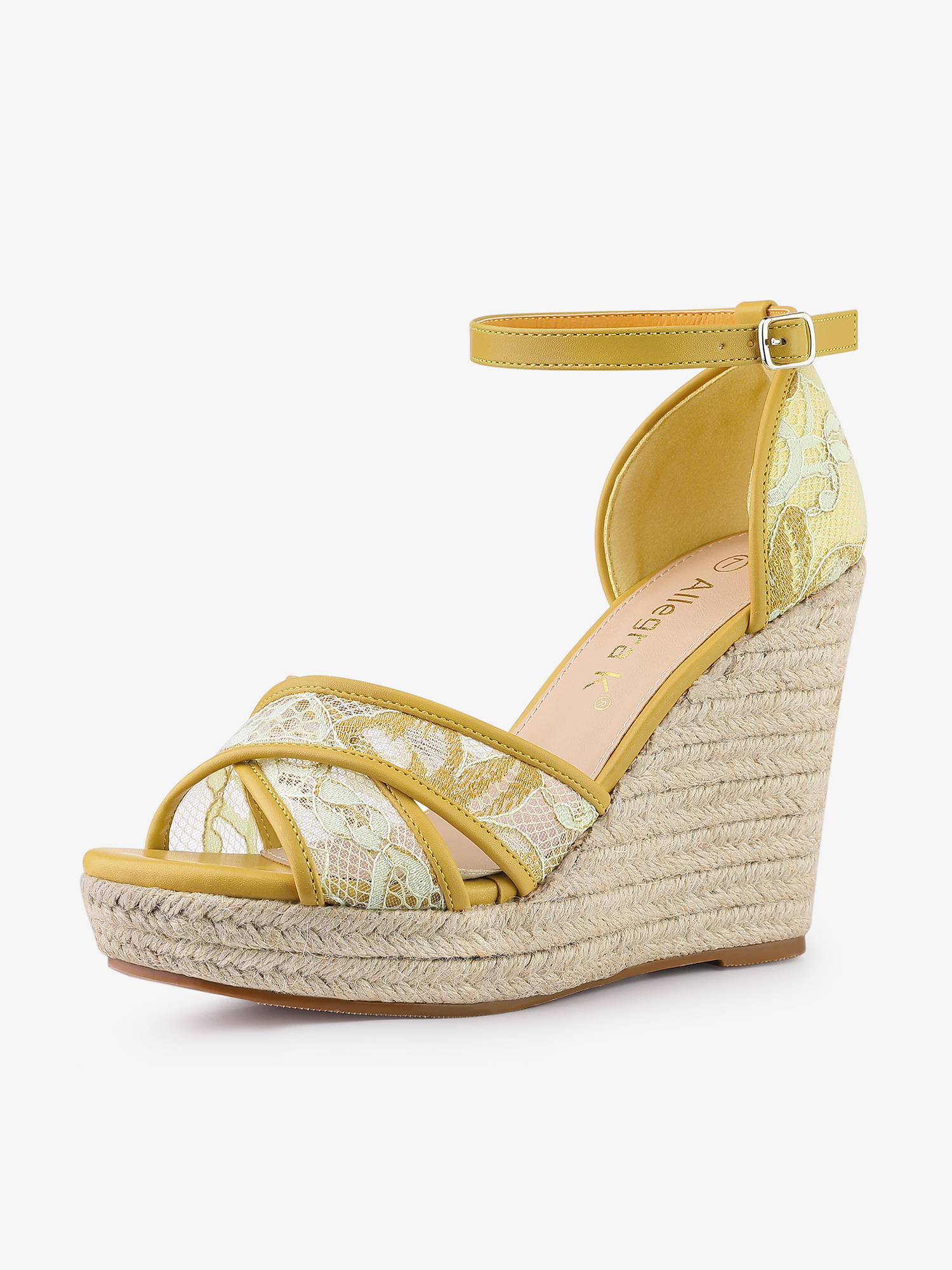 Lace Strapy Round Toe Espadrilles Wedges Sandals Yellow Green/7