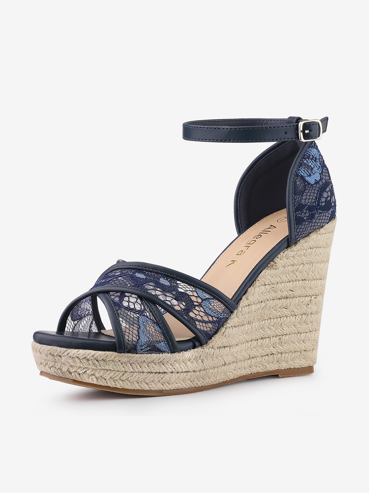 Lace Strapy Round Toe Espadrilles Wedges Sandals Deep Blue/8