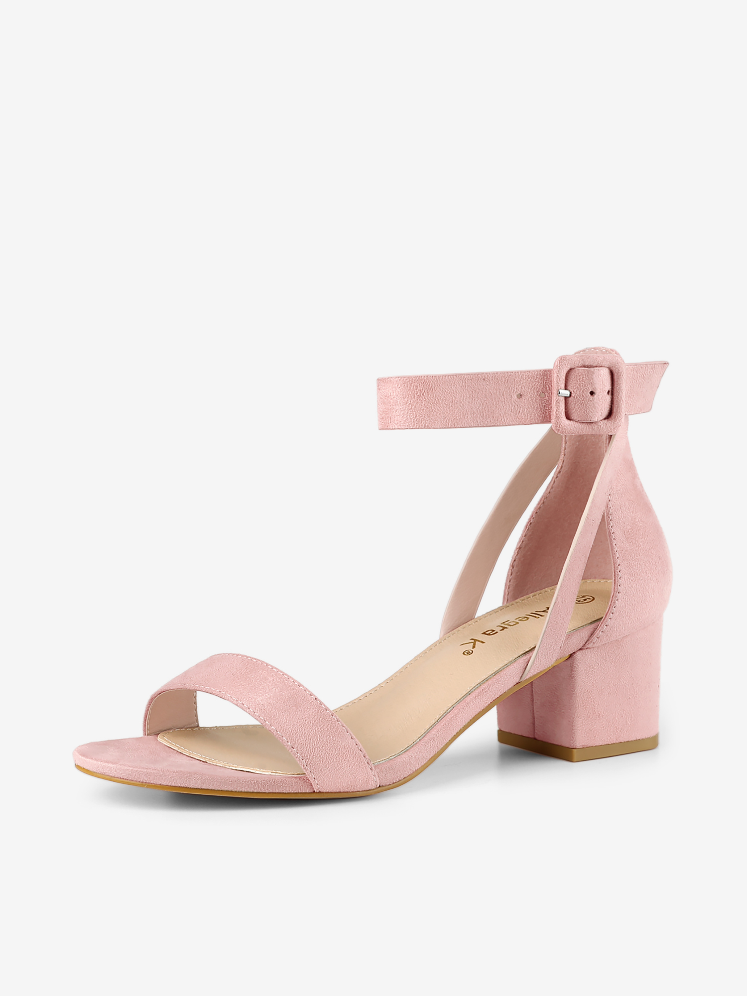 Faux Suede Ankle Strap Block Low Heel Sandals Light Pink/8