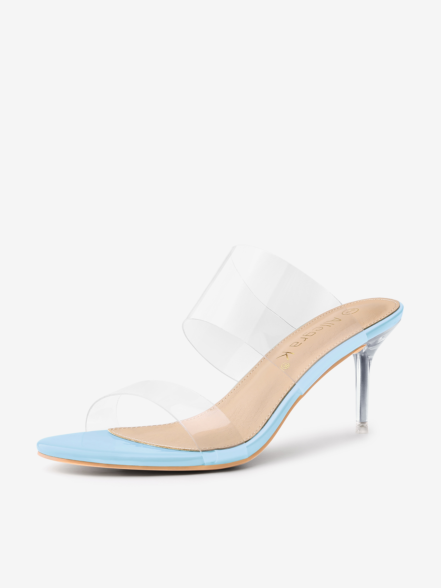 Open Toe Clear Strap Stiletto Heel Slide On Sandals Sky Blue/6
