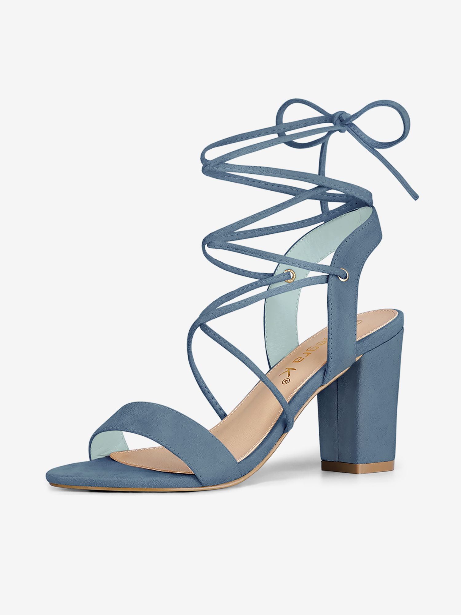 Open Toe Ankle Lace Up Block High Heel Sandals Haze Blue/6