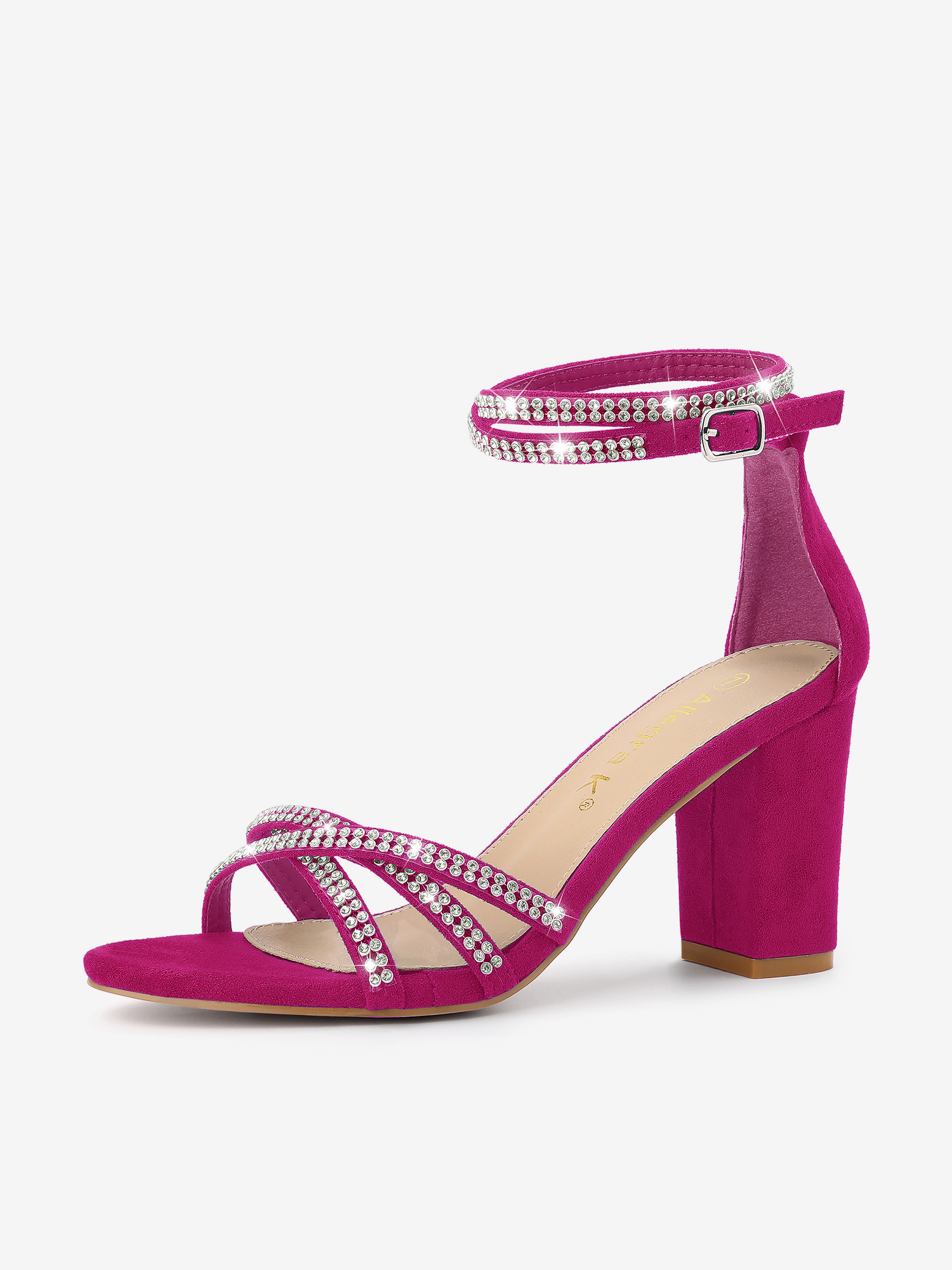 Rhinestones Strappy Chunky Heel Sandals Hot Pink/11