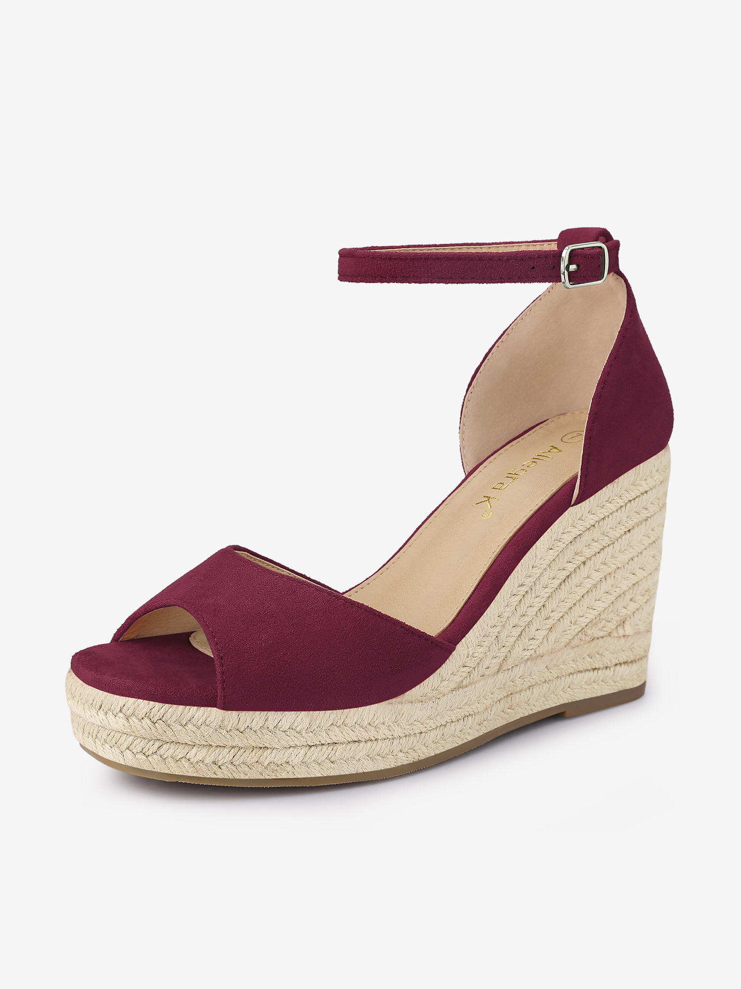 Espadrille Platform Ankle Strap Wedge Heel Sandals Burgundy/7.5