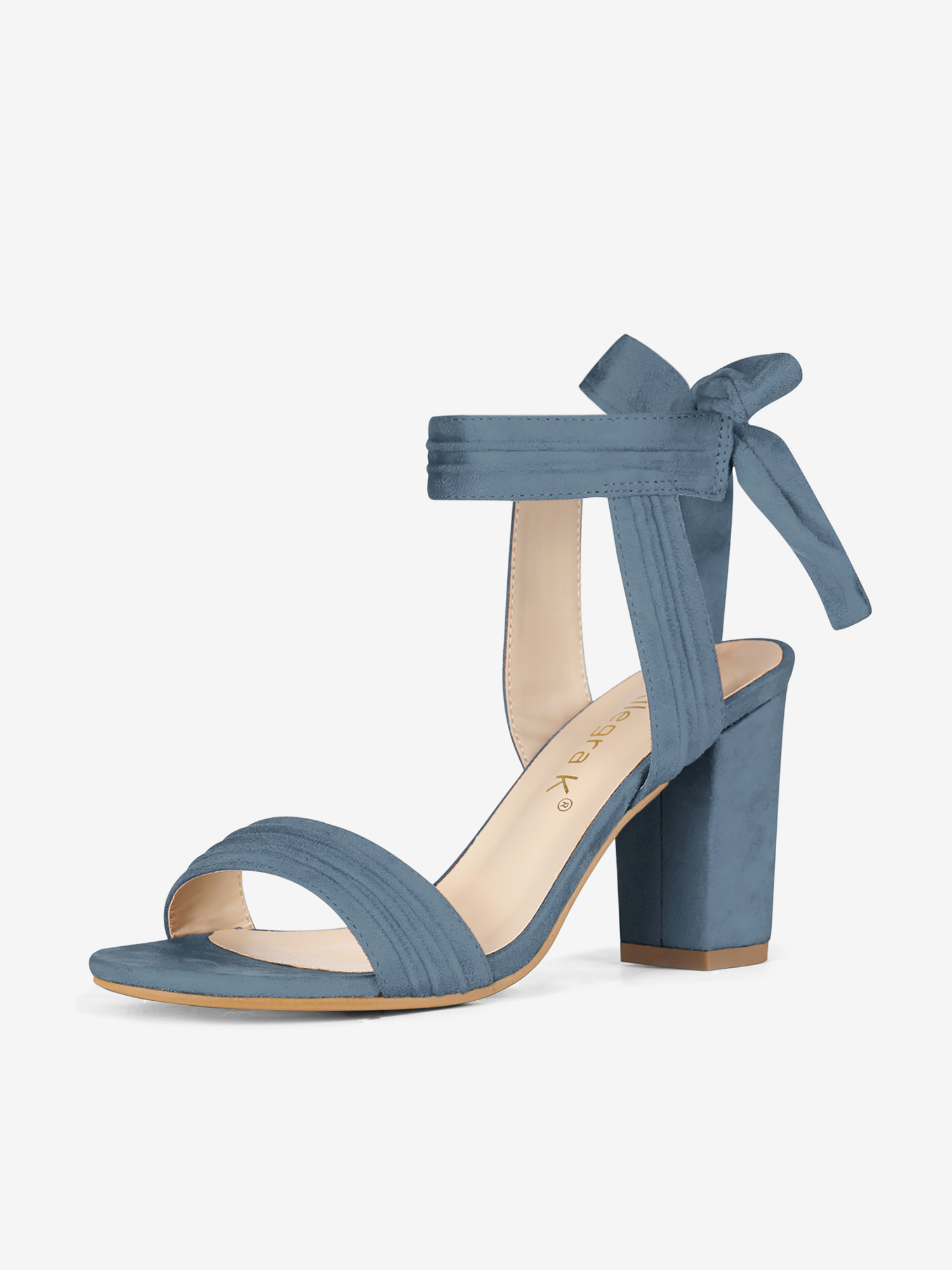 Open Toe Ankle Tie Back Faux Suede Chunky Heel Sandals Haze Blue/6.5
