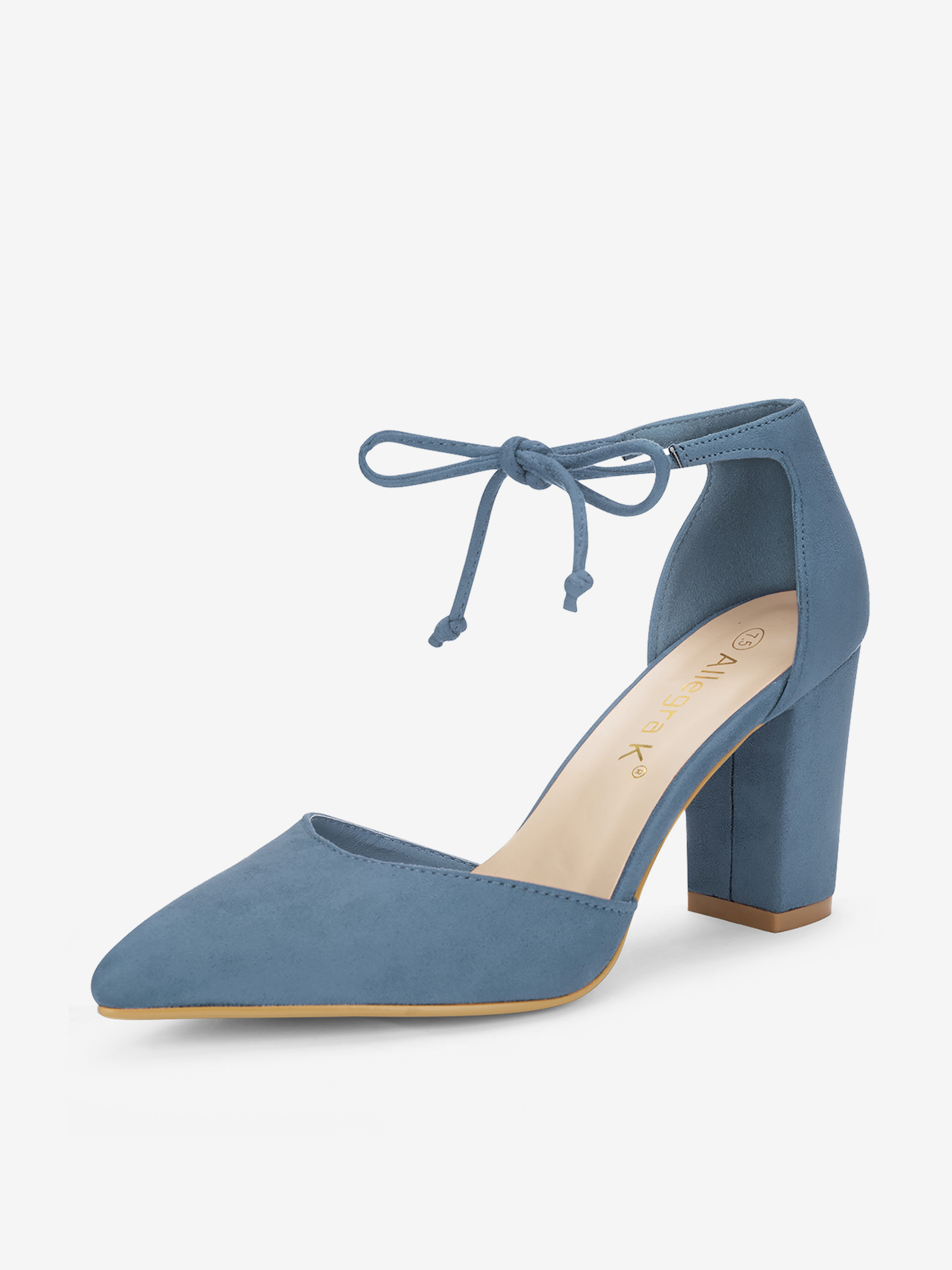 Tapered Straps Ankle Tie Point Toe Chunky Heel Pumps Haze Blue/8.5