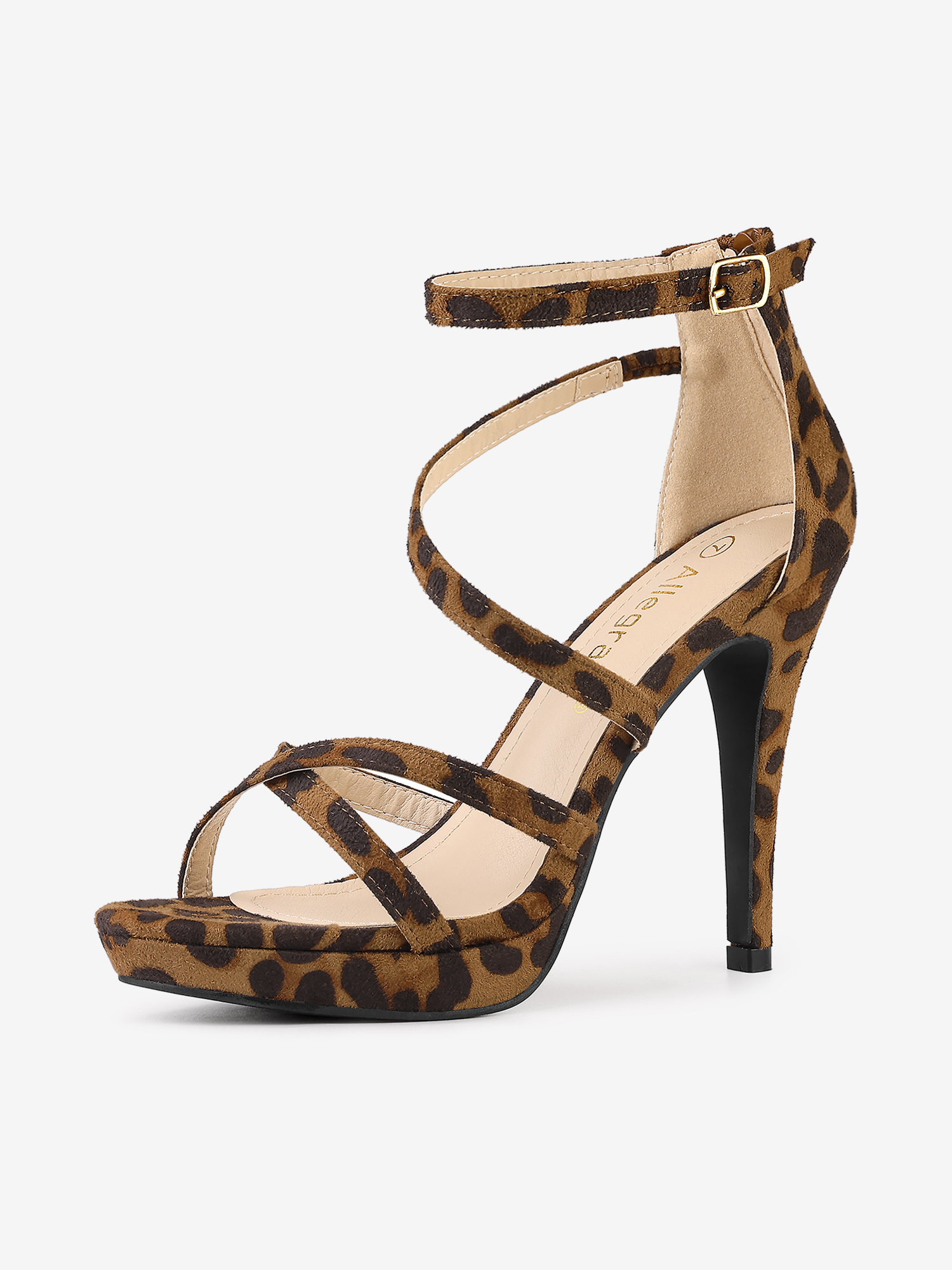 Round Toe Strappy Platform Stiletto Heel Sandals Leopard/8.5