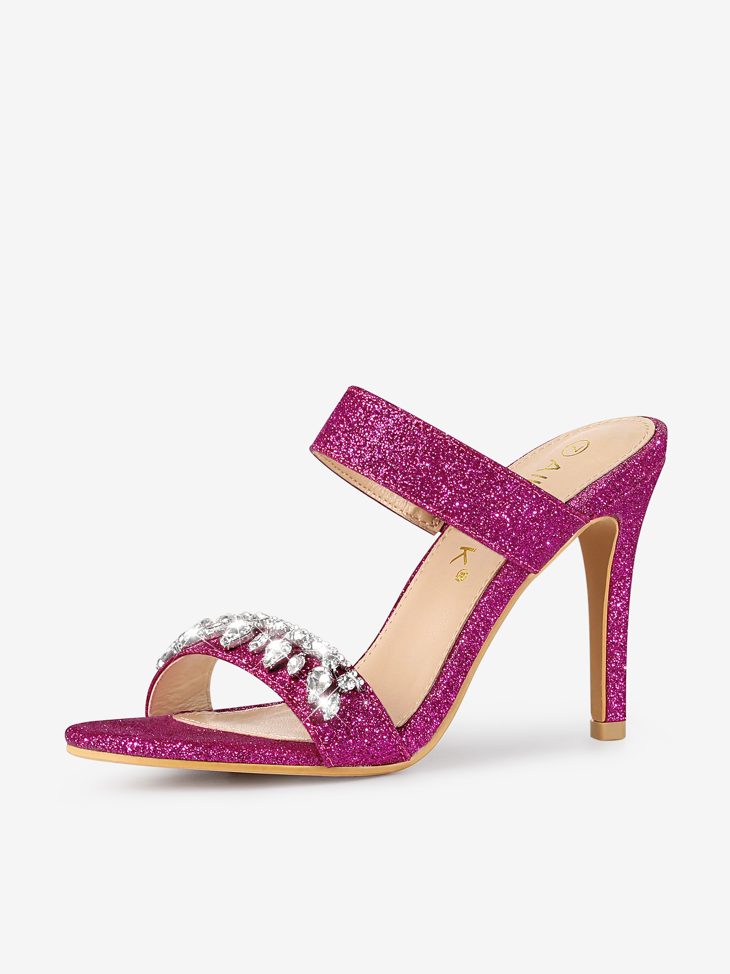 Open Toe Glitter Rhinestone Decor Stiletto Heel Sandals Hot Pink/9