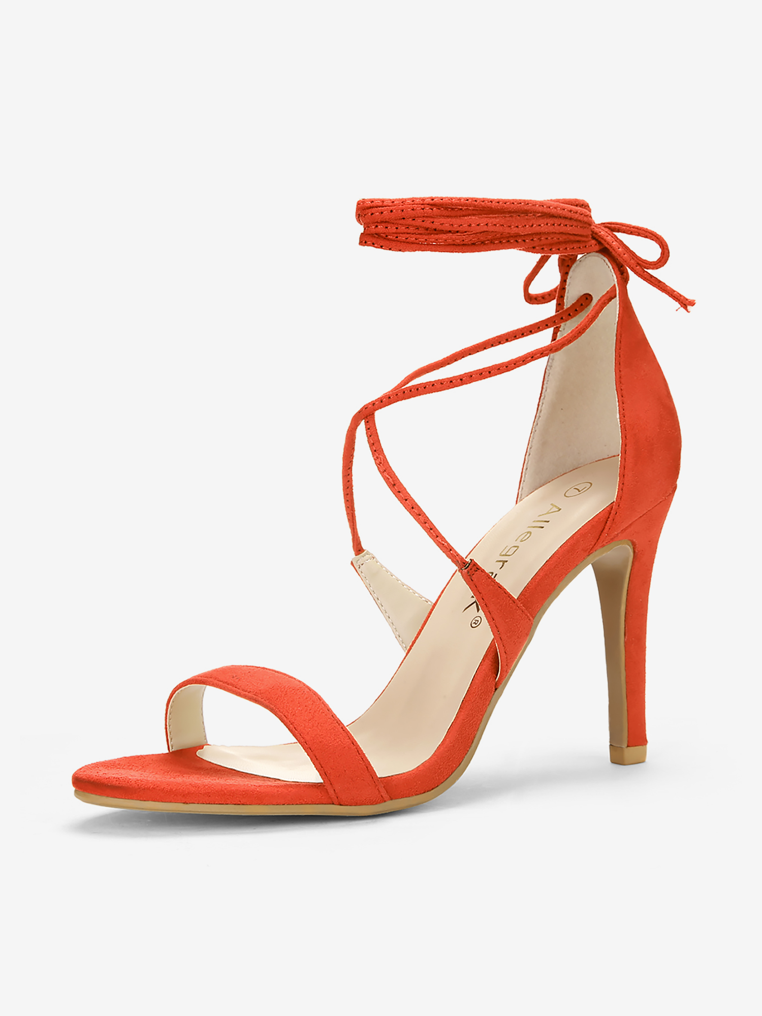 Faux Suede Ankle Wrap Tie Stiletto Heel Lace-up Sandals Orange/6