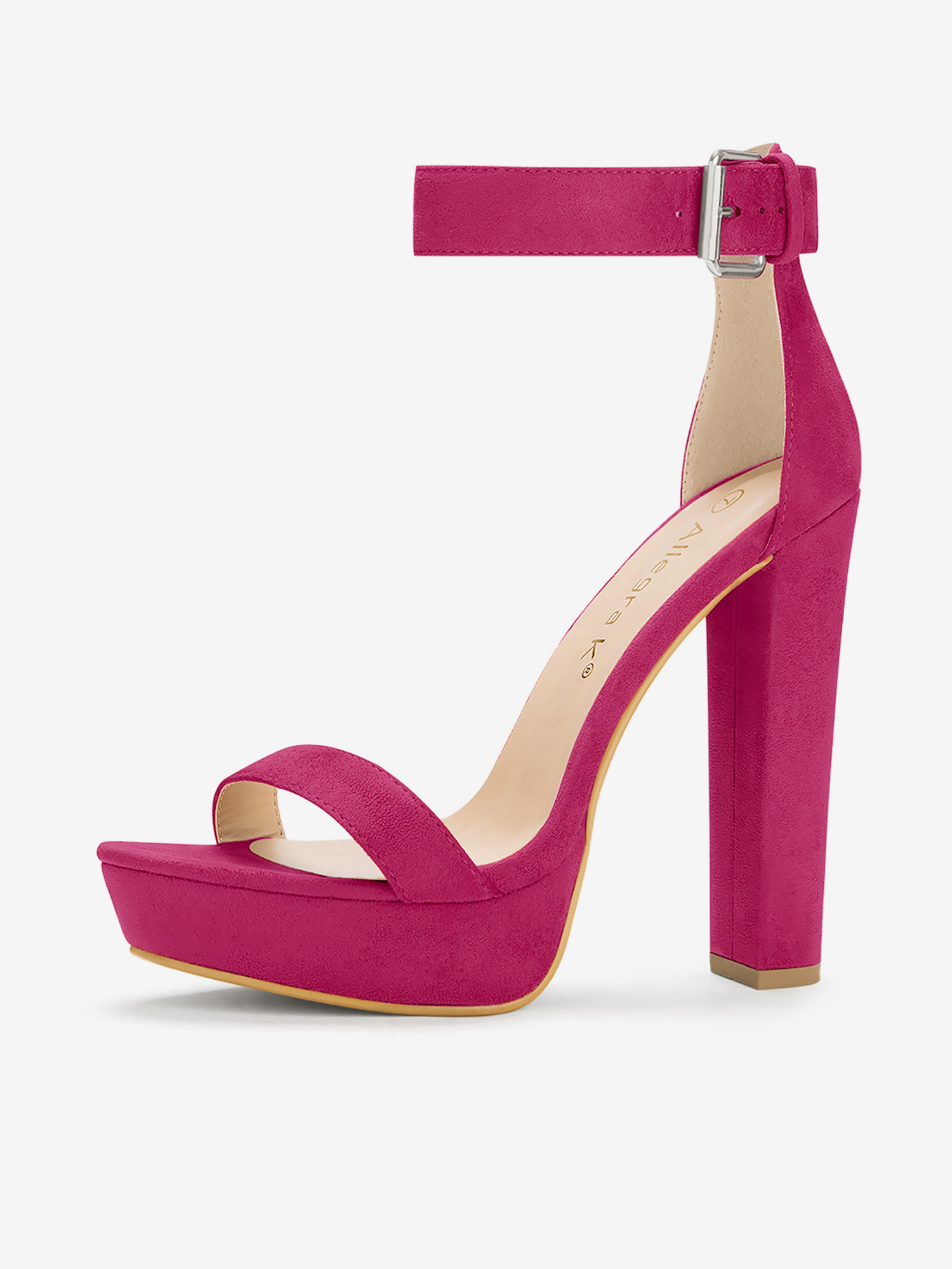 Faux Suede Platform Ankle Strap Chunky High Heel Sandals Hot Pink/9
