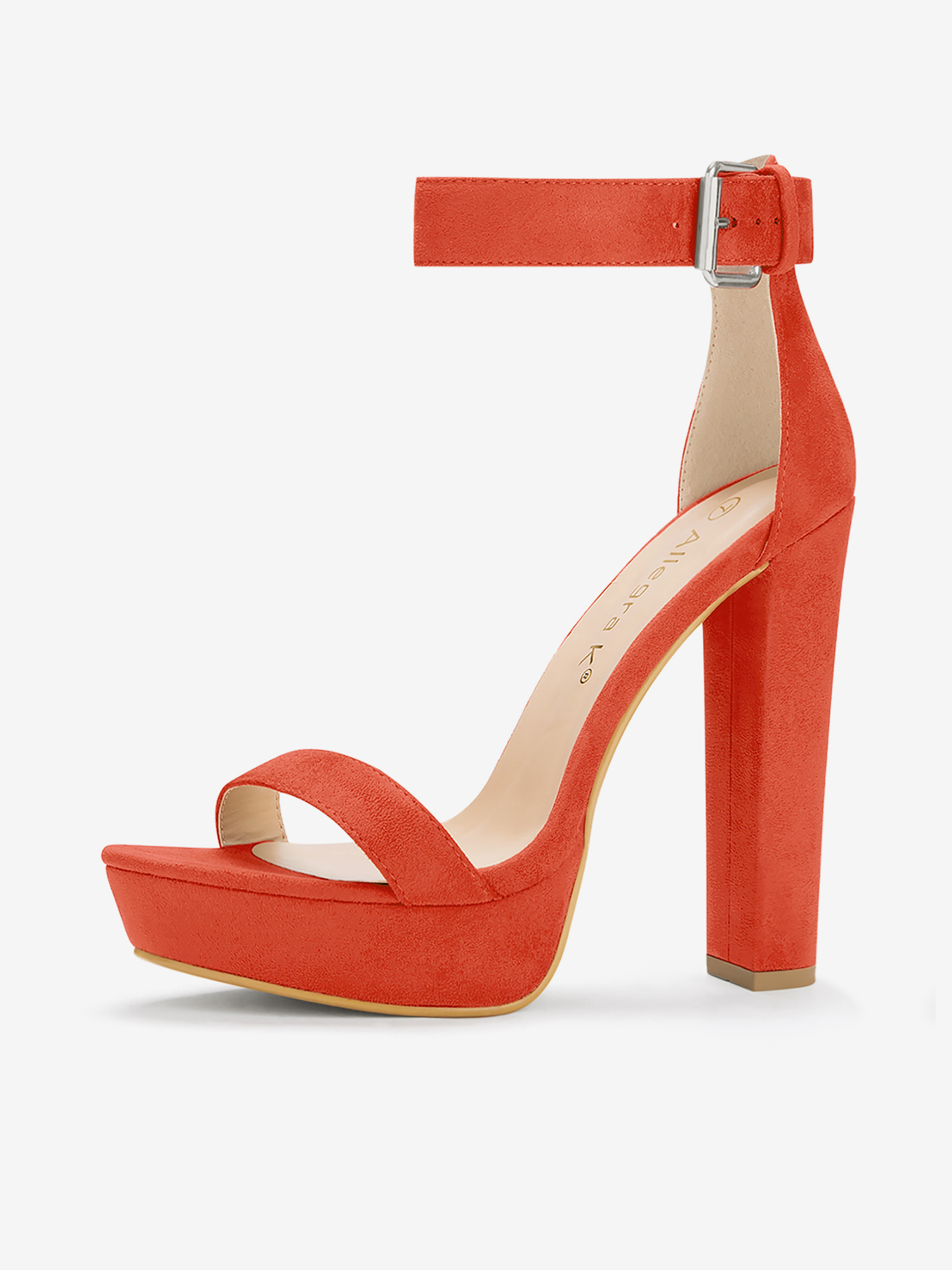 Faux Suede Platform Ankle Strap Chunky High Heel Sandals Orange/10.5