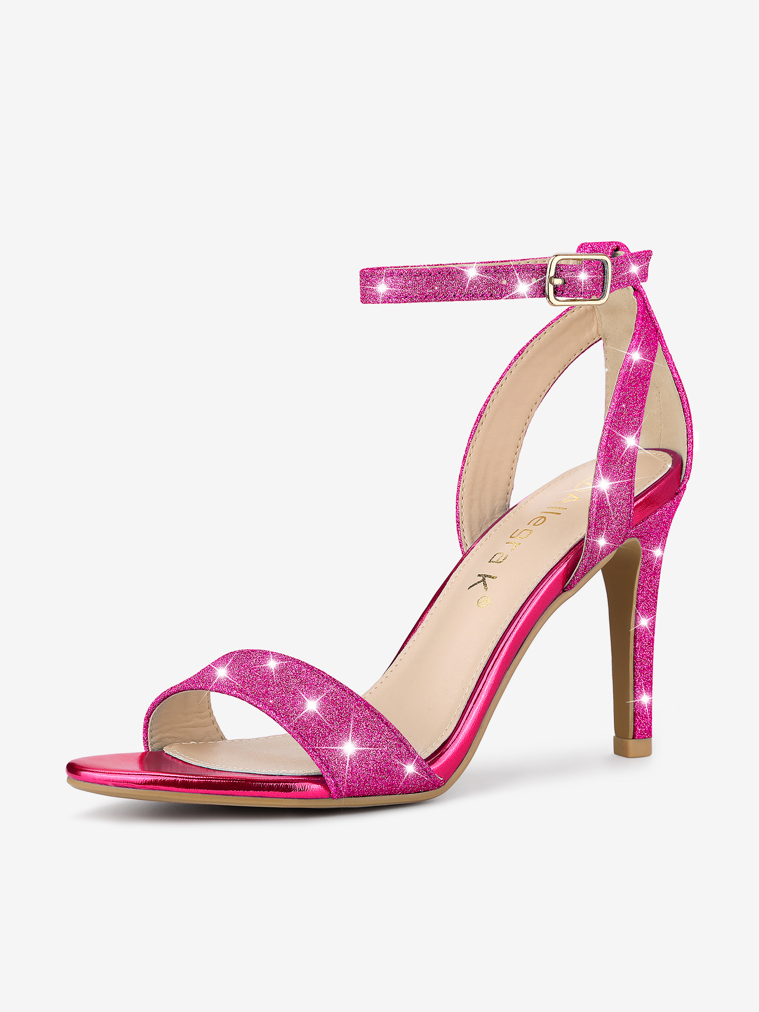 Glitter Ankle Strap Stiletto High Heel Sandals Hot Pink/9