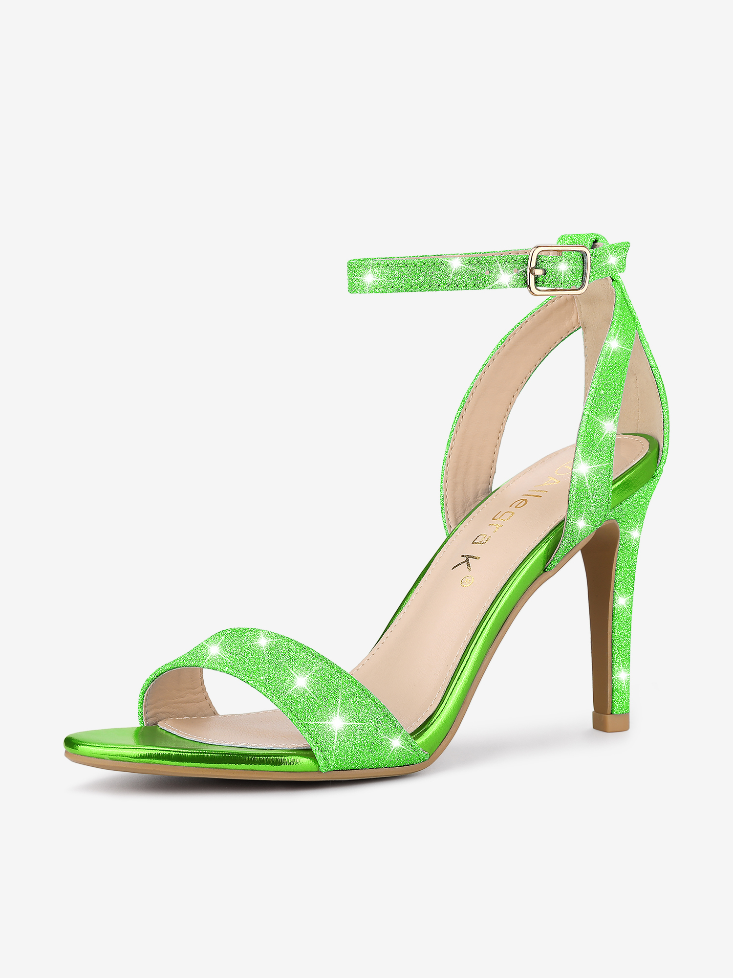 Glitter Ankle Strap Stiletto High Heel Sandals Lime/9
