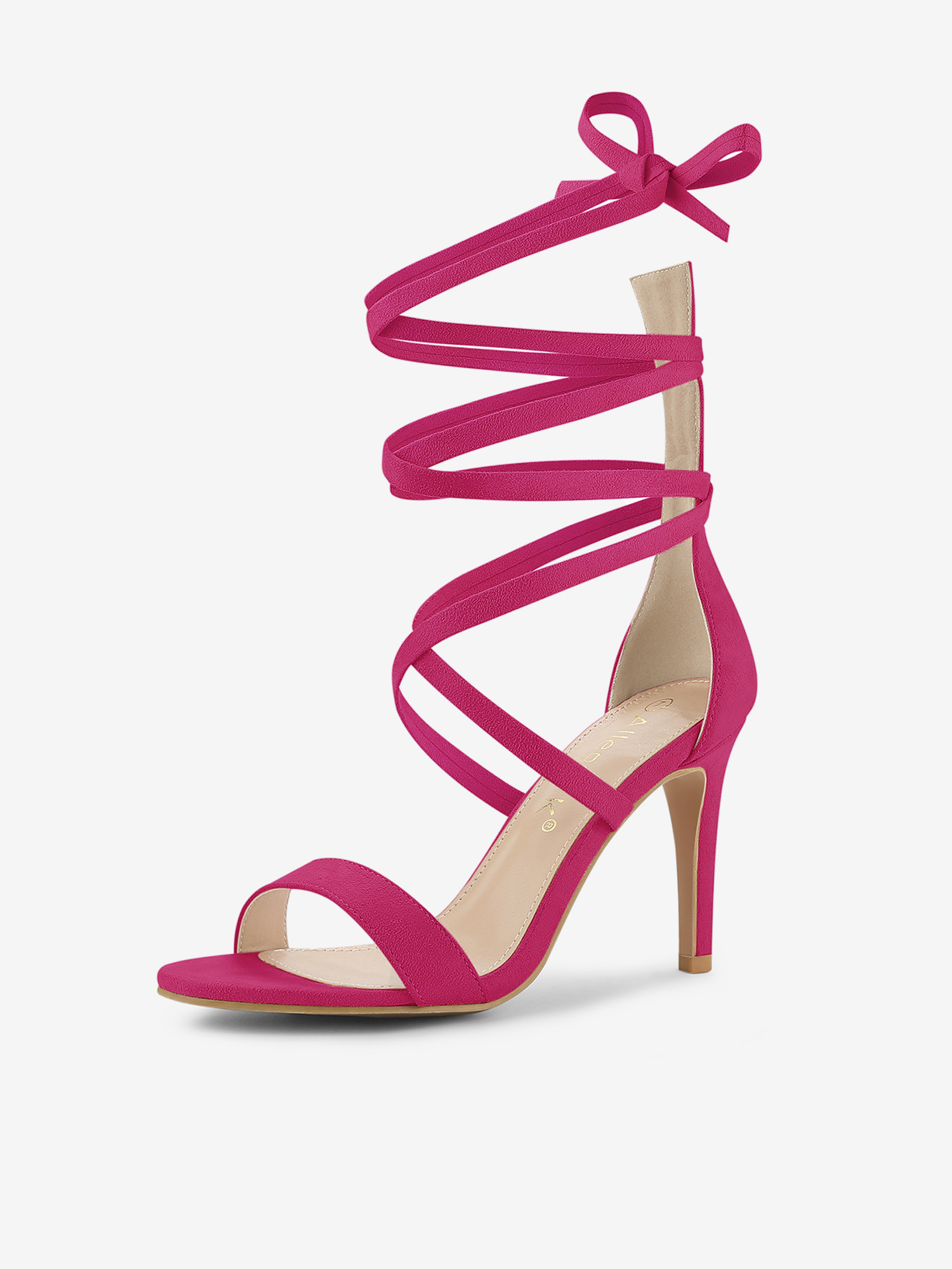 Open Toe Stiletto Heel Lace Up Ankle Strap Sandals Hot Pink/7
