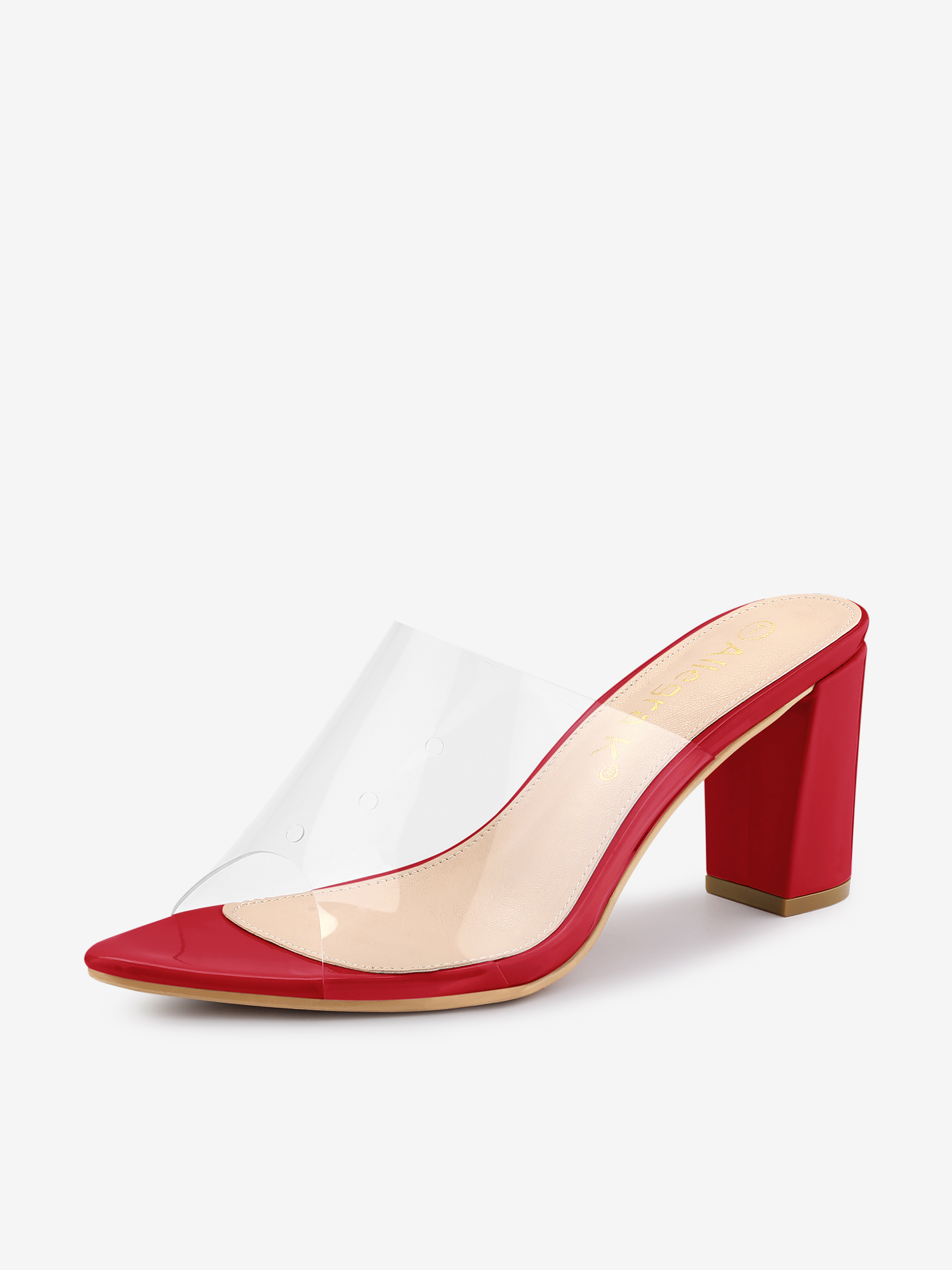 Clear Chunky Heel Slides Sandals Mules Red/6.5