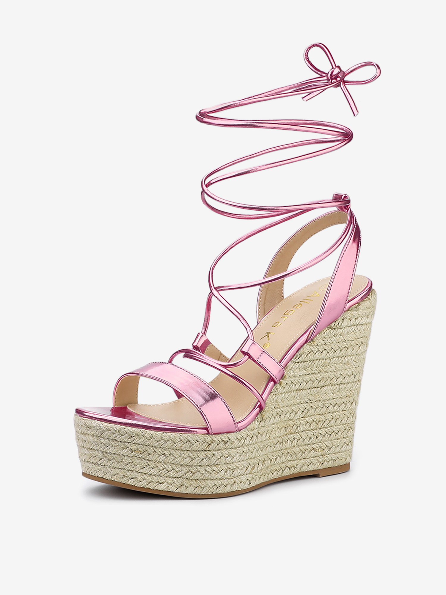 Espadrilles Platform Wedges Heel Lace Up Sandals Pink/8.5