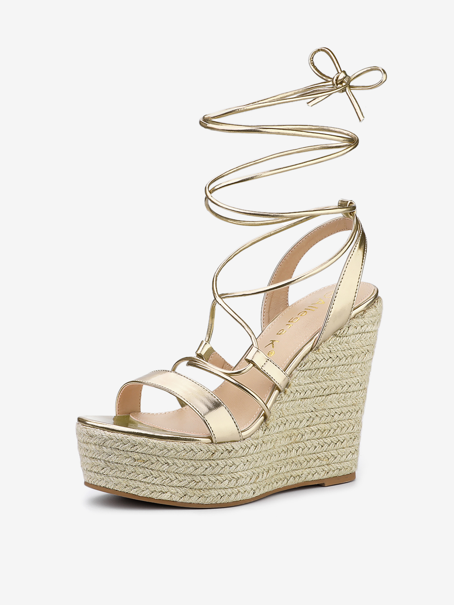 Espadrilles Platform Wedges Heel Lace Up Sandals Gold/8.5